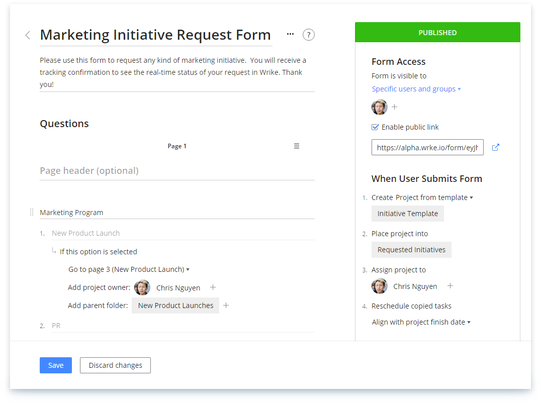 Formulario de solicitud de iniciativa de marketing