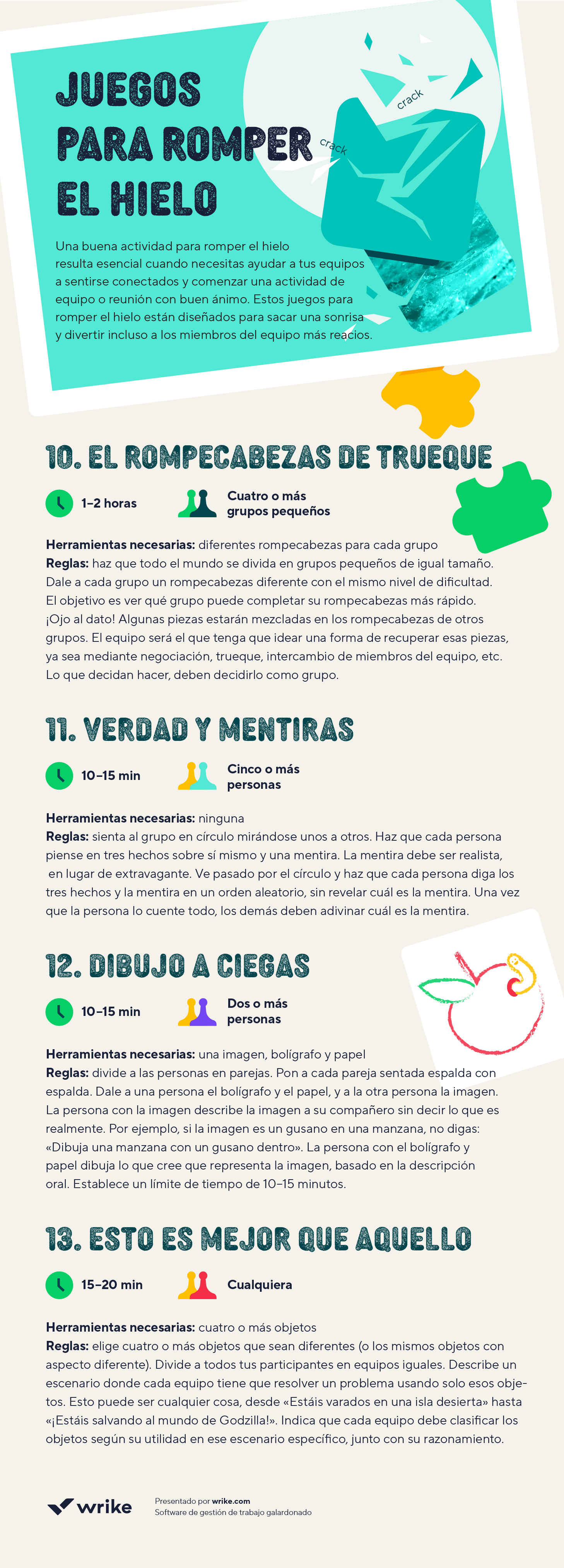 13 juegos de team building geniales en formato infográfico.
