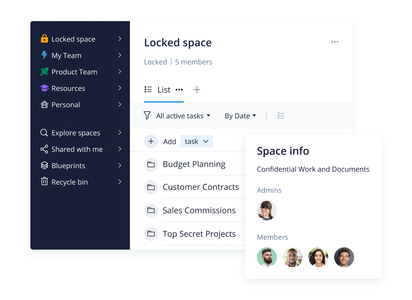 Screenshot of Wrike locked space