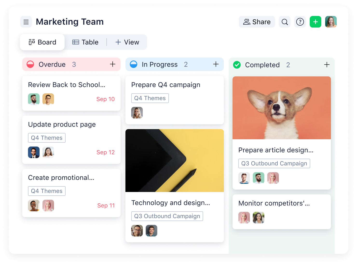 screenshot of Board view in Wrike