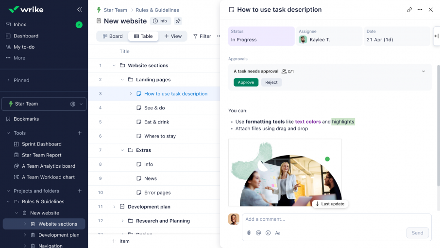 New Header and Sidebar view, Wrike Lightspeed