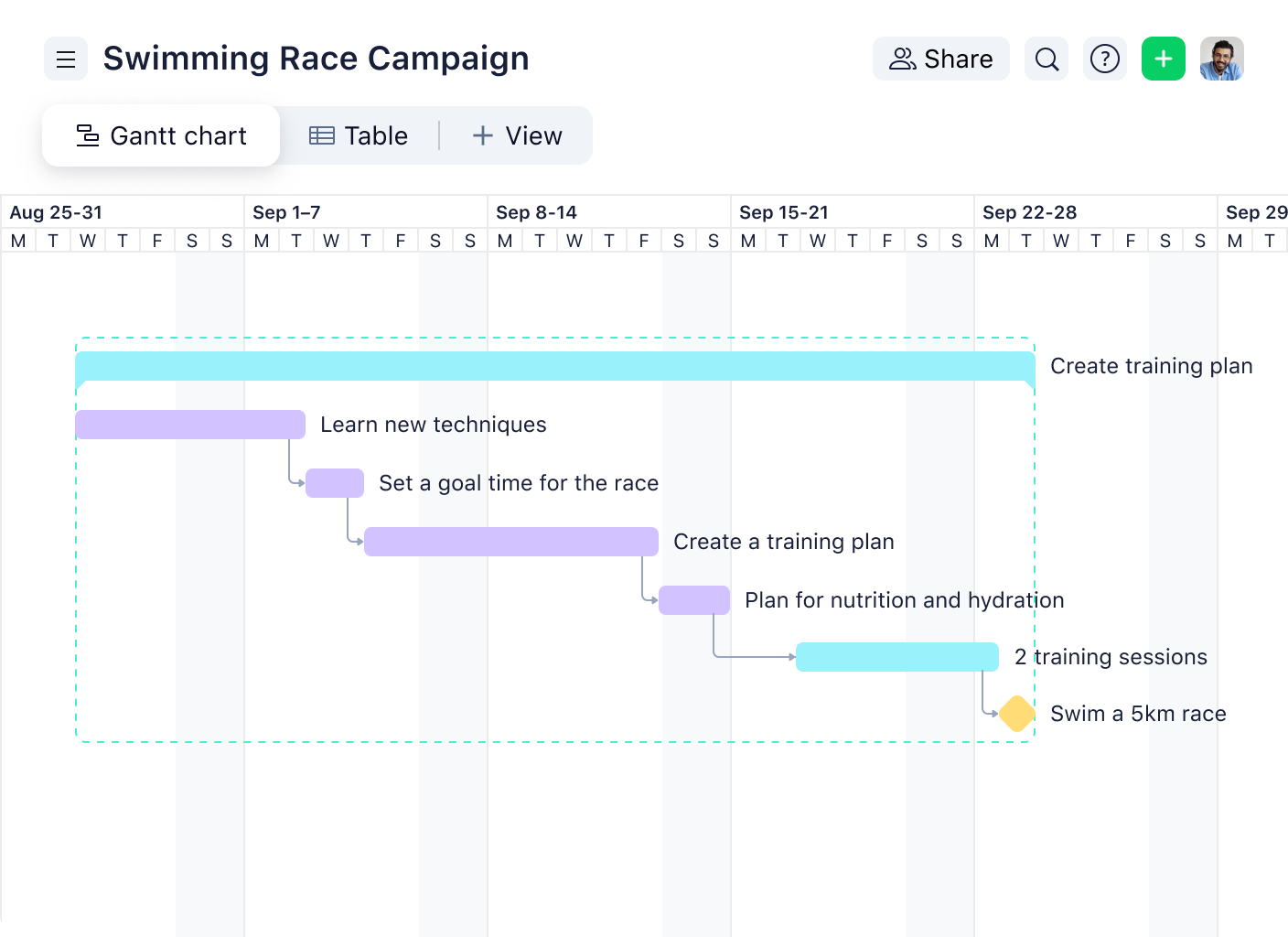 Screenshot of Gantt charts in Wrike