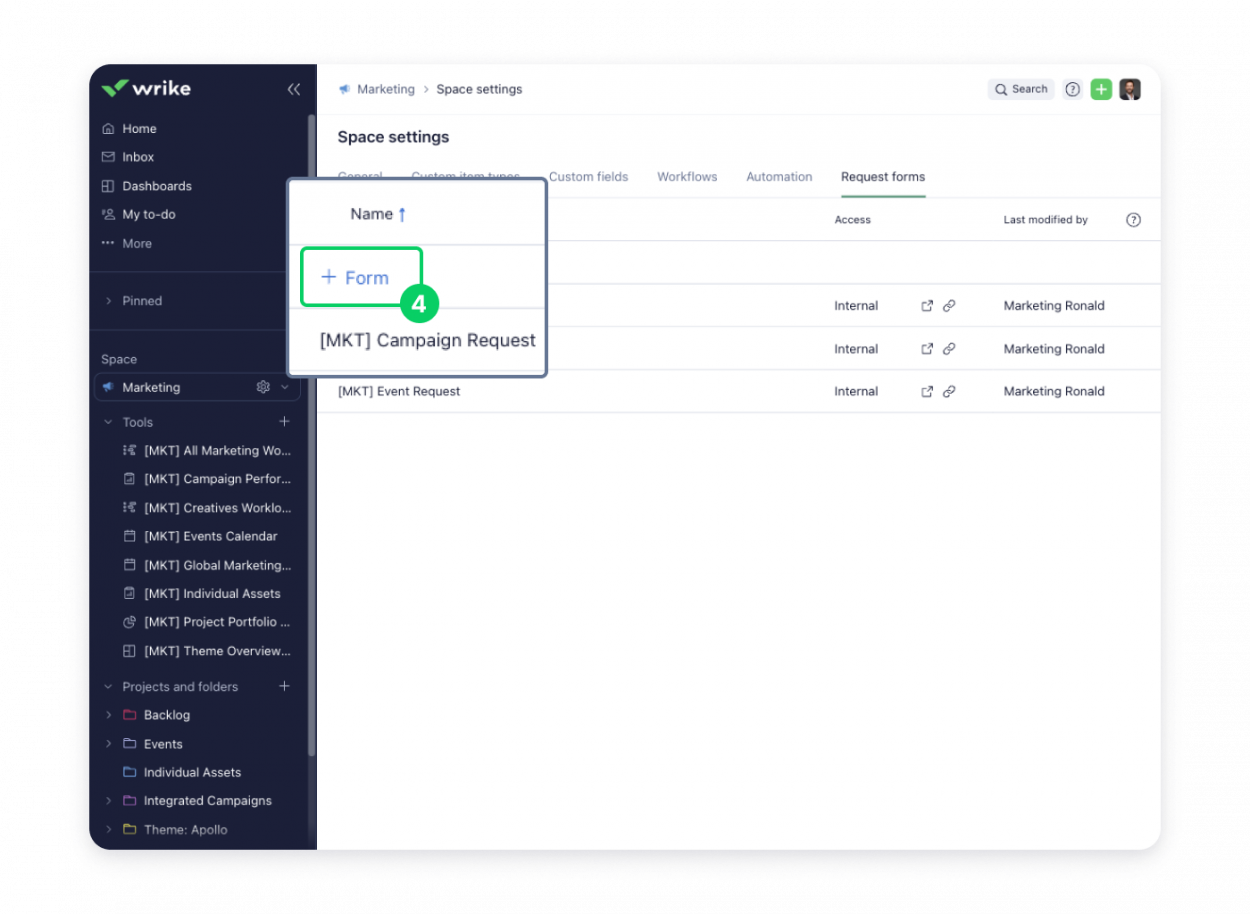 Step 4 to building a Wrike request form