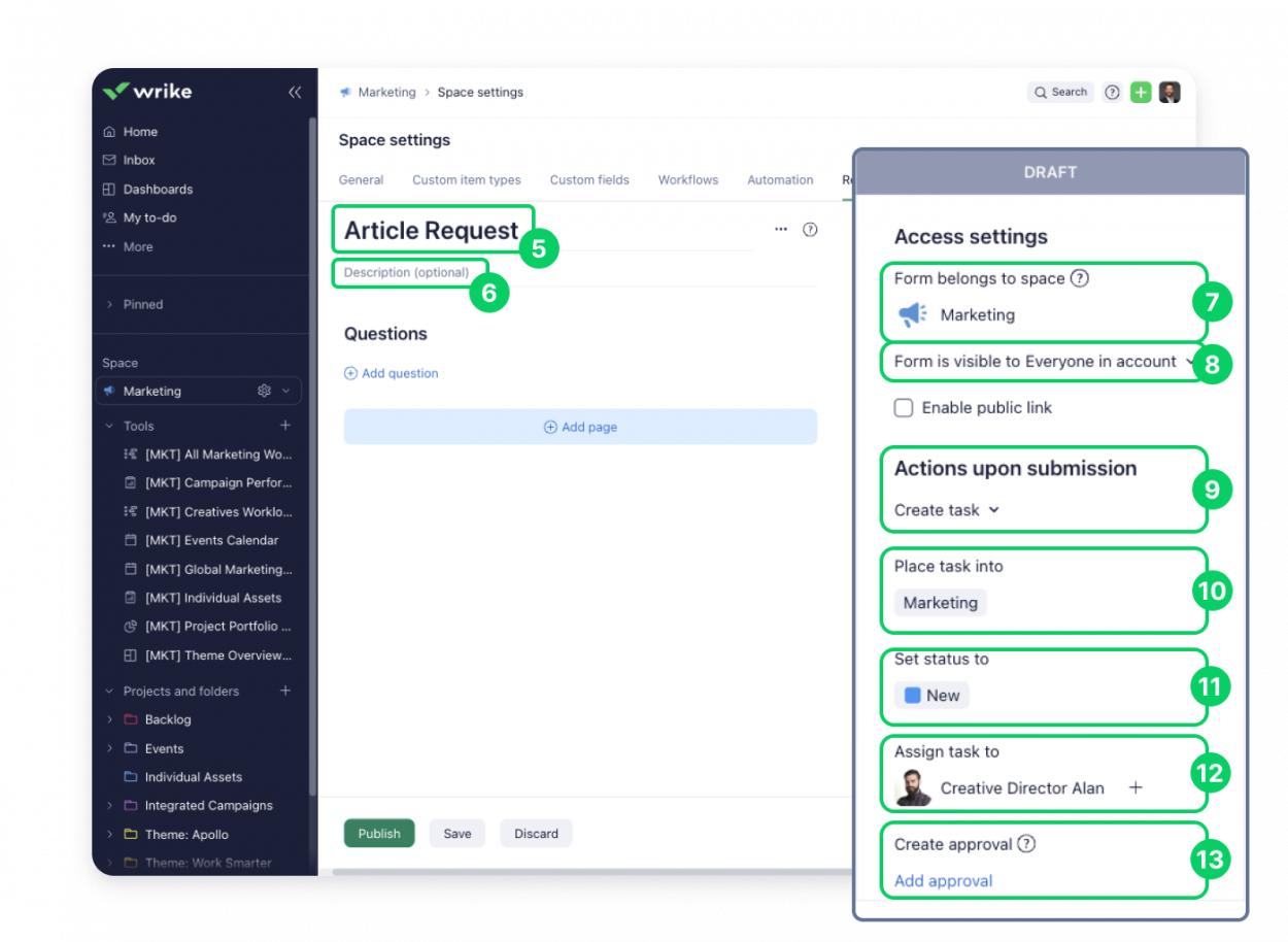 Step 5 to building a Wrike request form