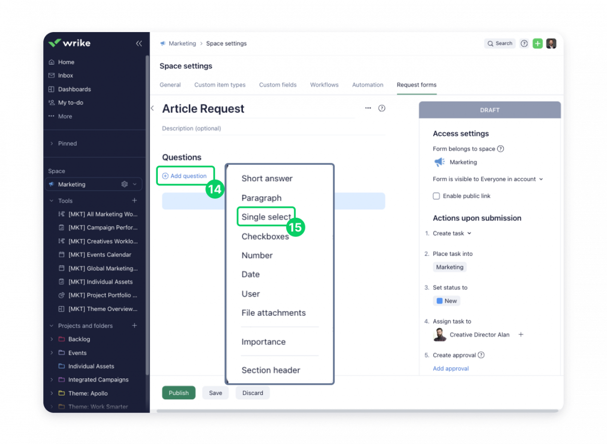 Step 6 to building a Wrike request form