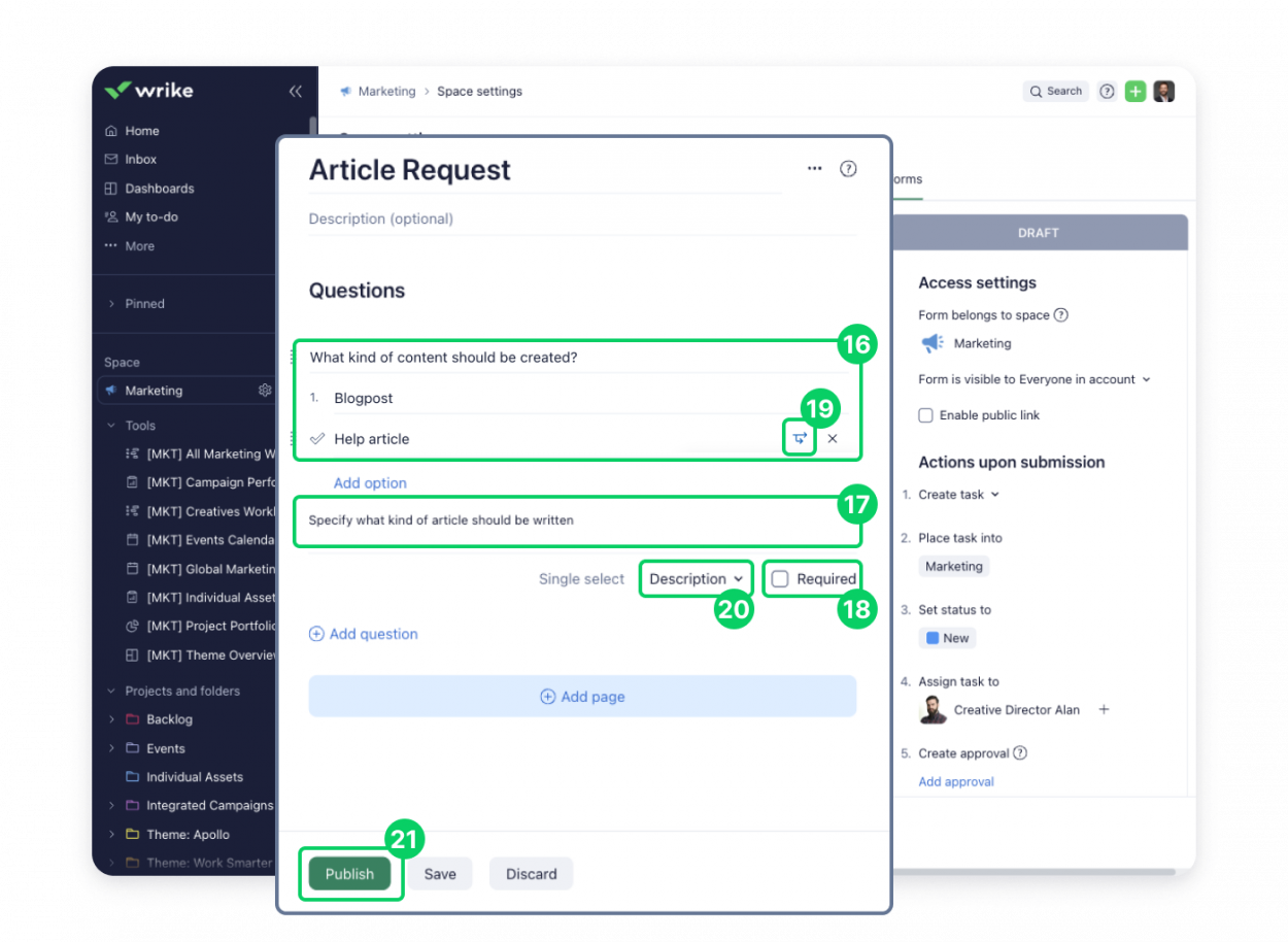 Step 7 to building a Wrike request form