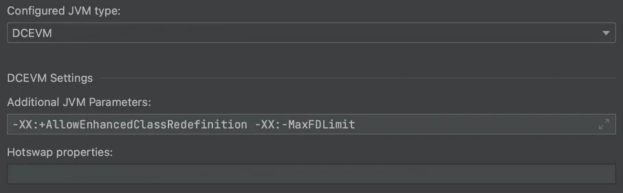 configured jvm type