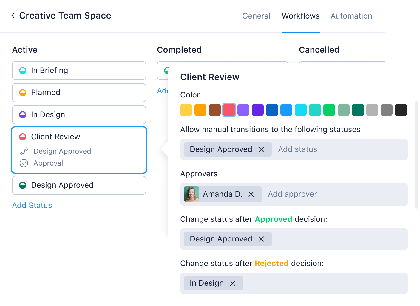 a screenshot of customizable workflows in Wrike