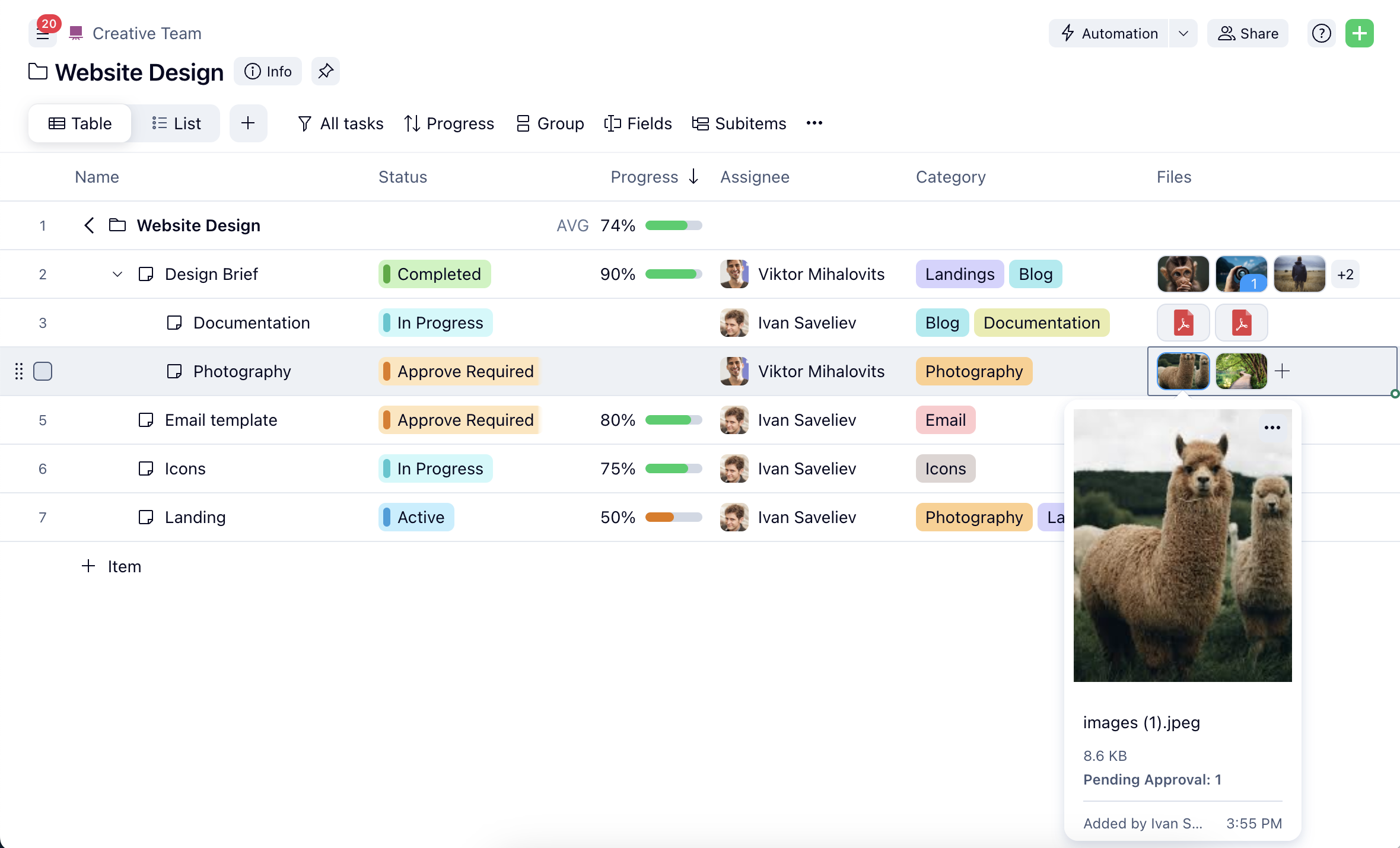 Wrike screenshot showing the new files column