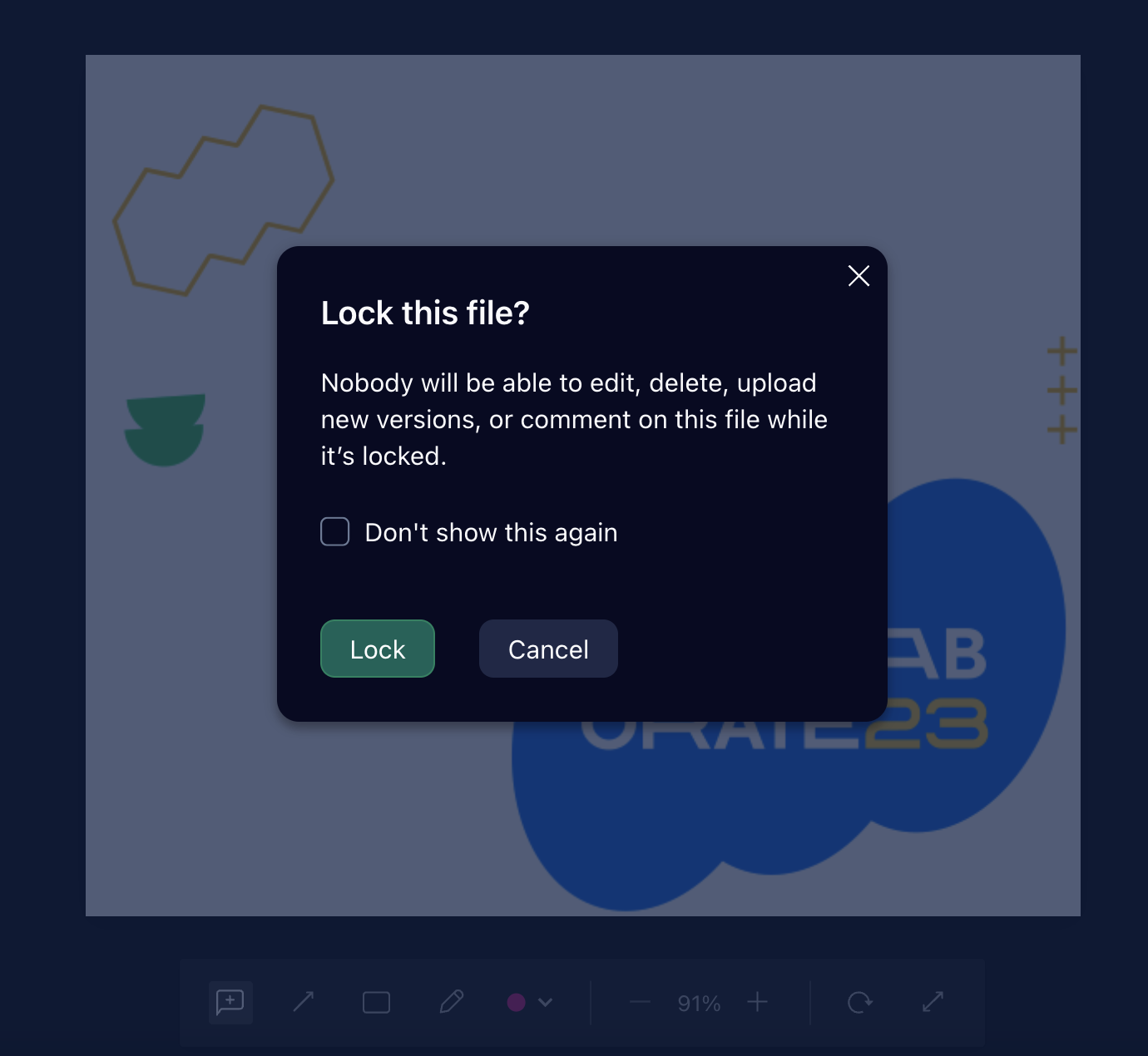 Screenshot of Wrike's file lock pop up