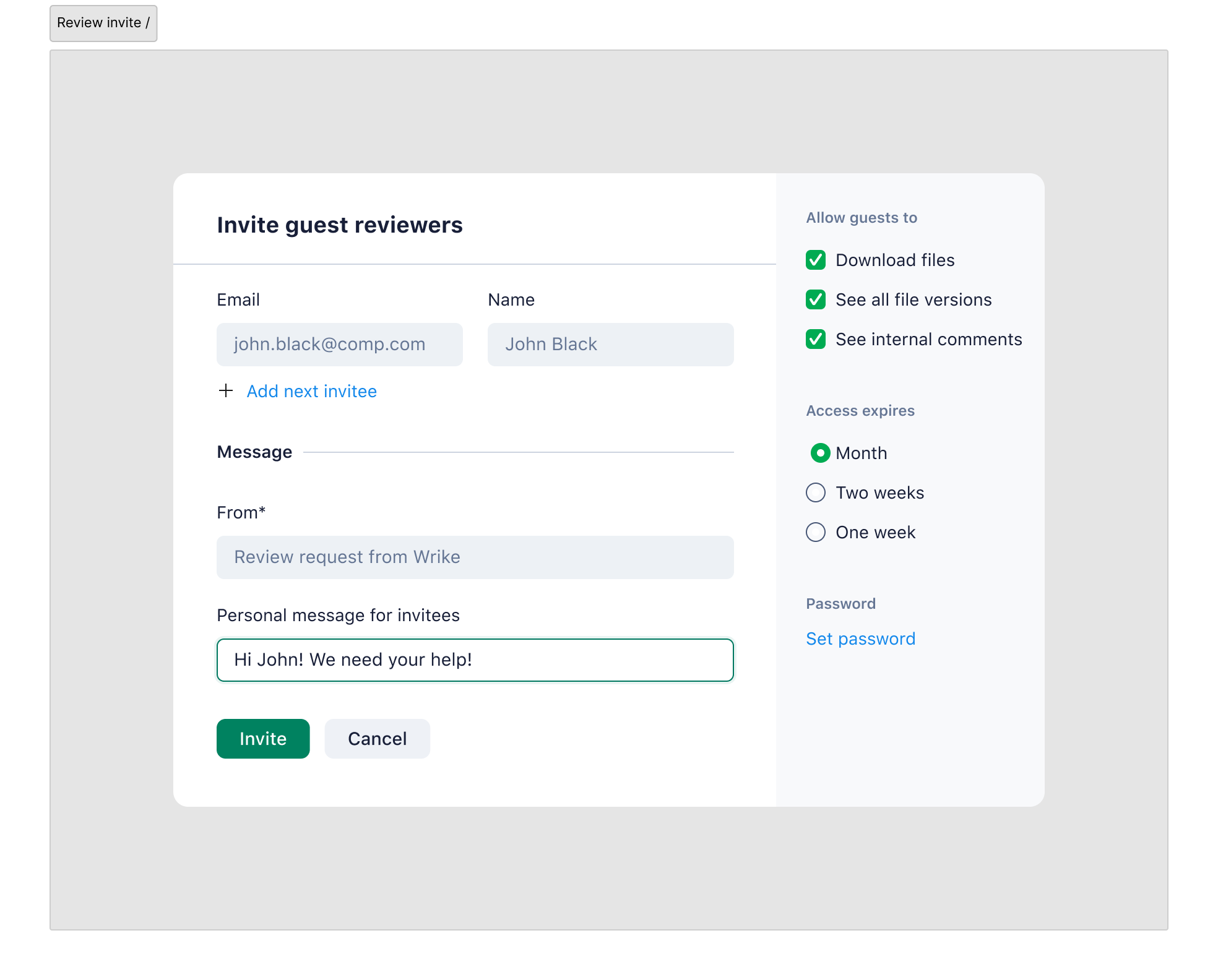 Wrike Product screenshot about invites