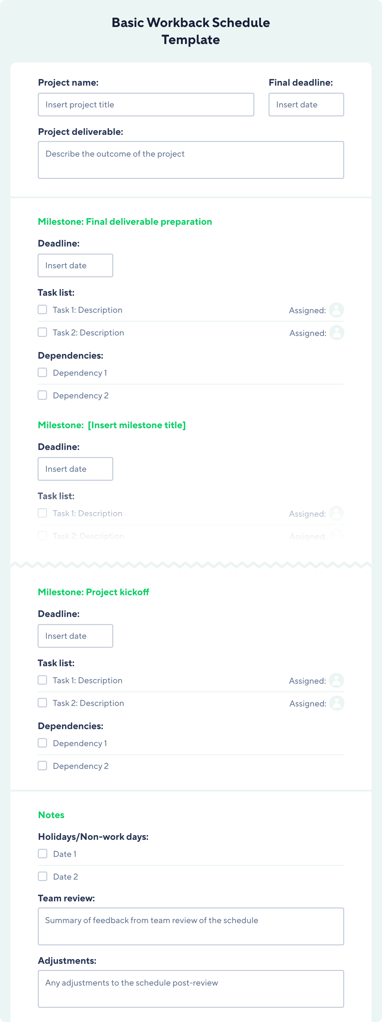 basic workback schedule template