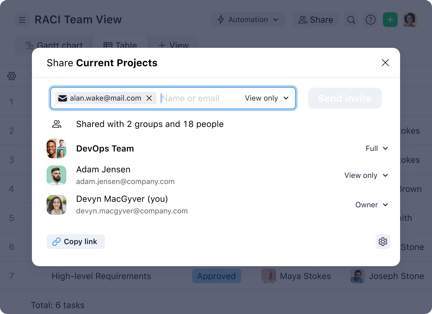 Wrike Product screenshot on approvals/invites