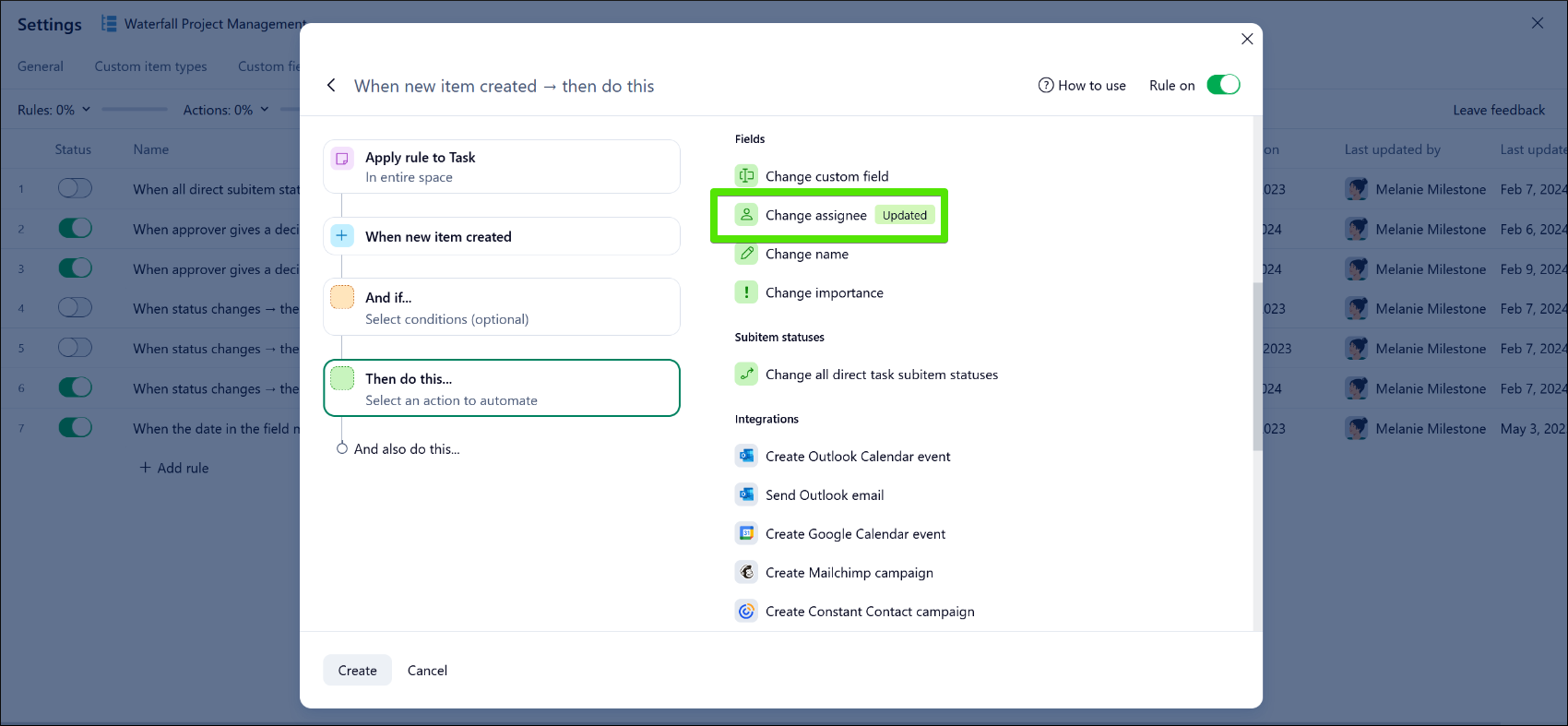 change assignee automation update