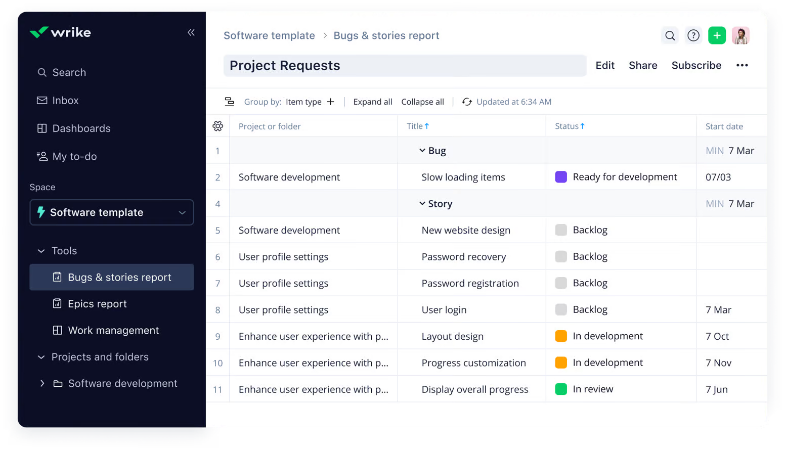 software development template