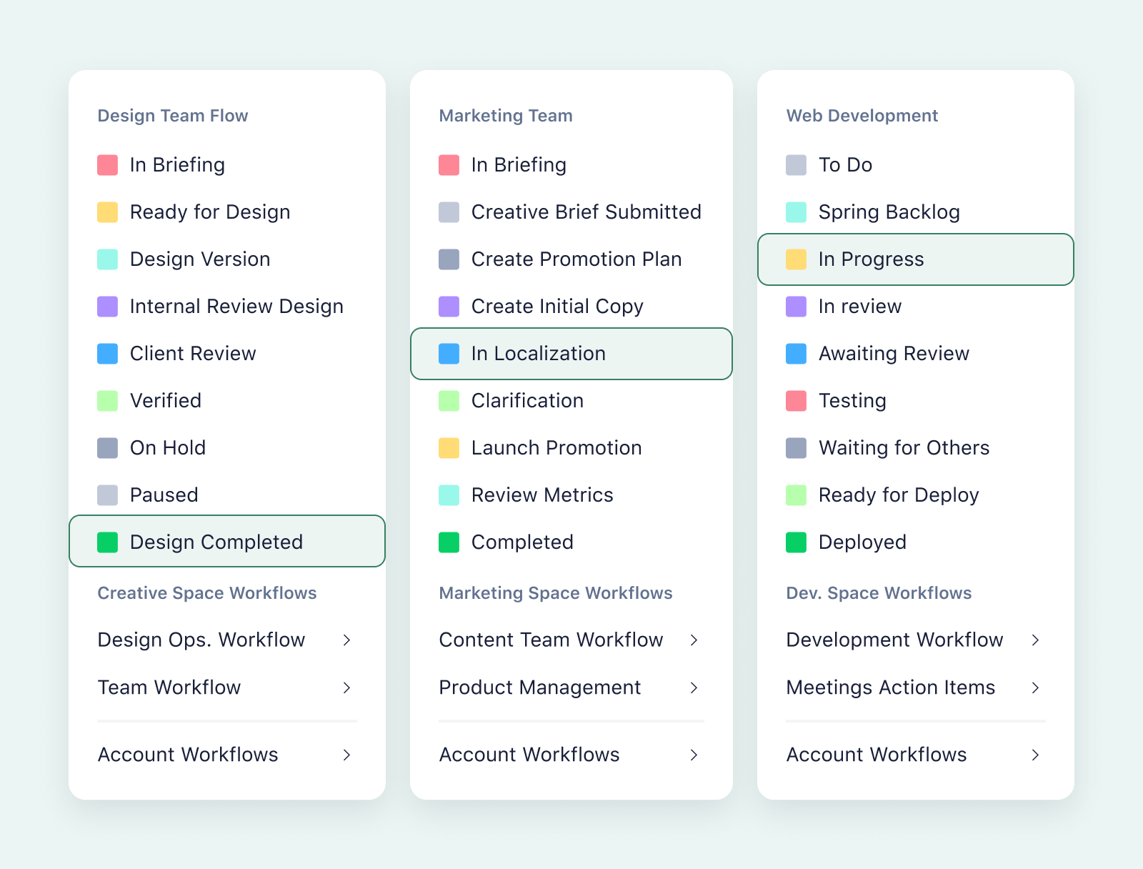 product screenshot of wrike custom statuses on aqua background