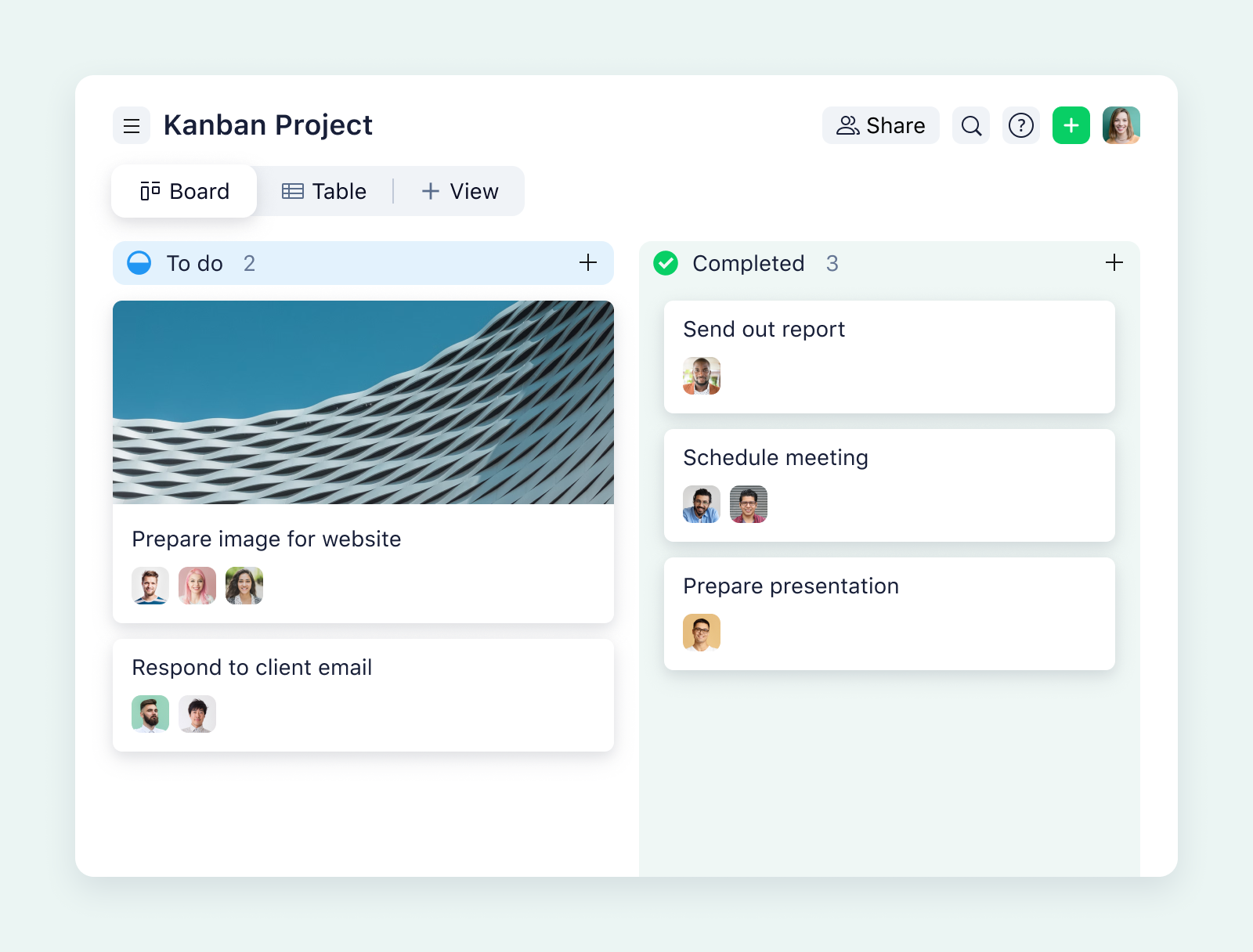 product screenshot of wrike board view on aqua background