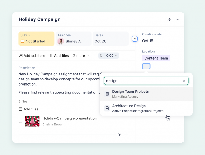 product screenshot of wrike cross-tagging on aqua background