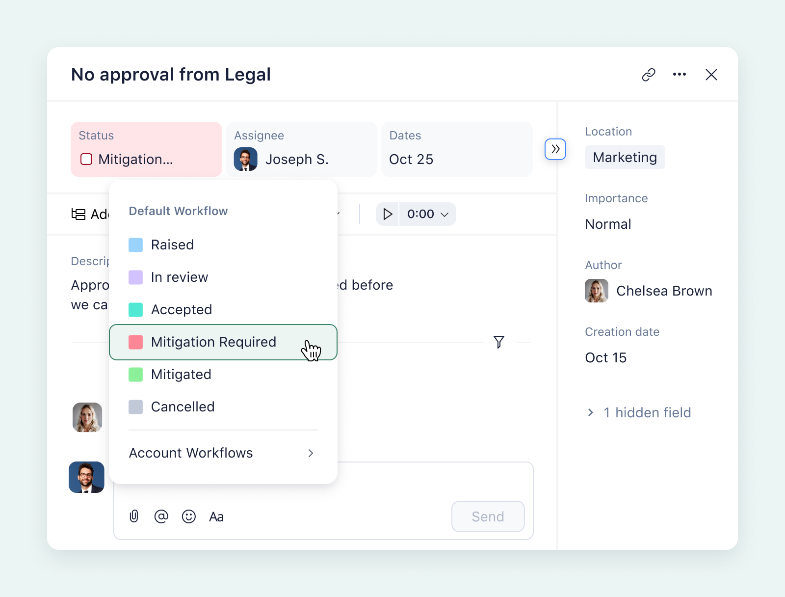 product screenshot of wrike custom statuses on aqua background