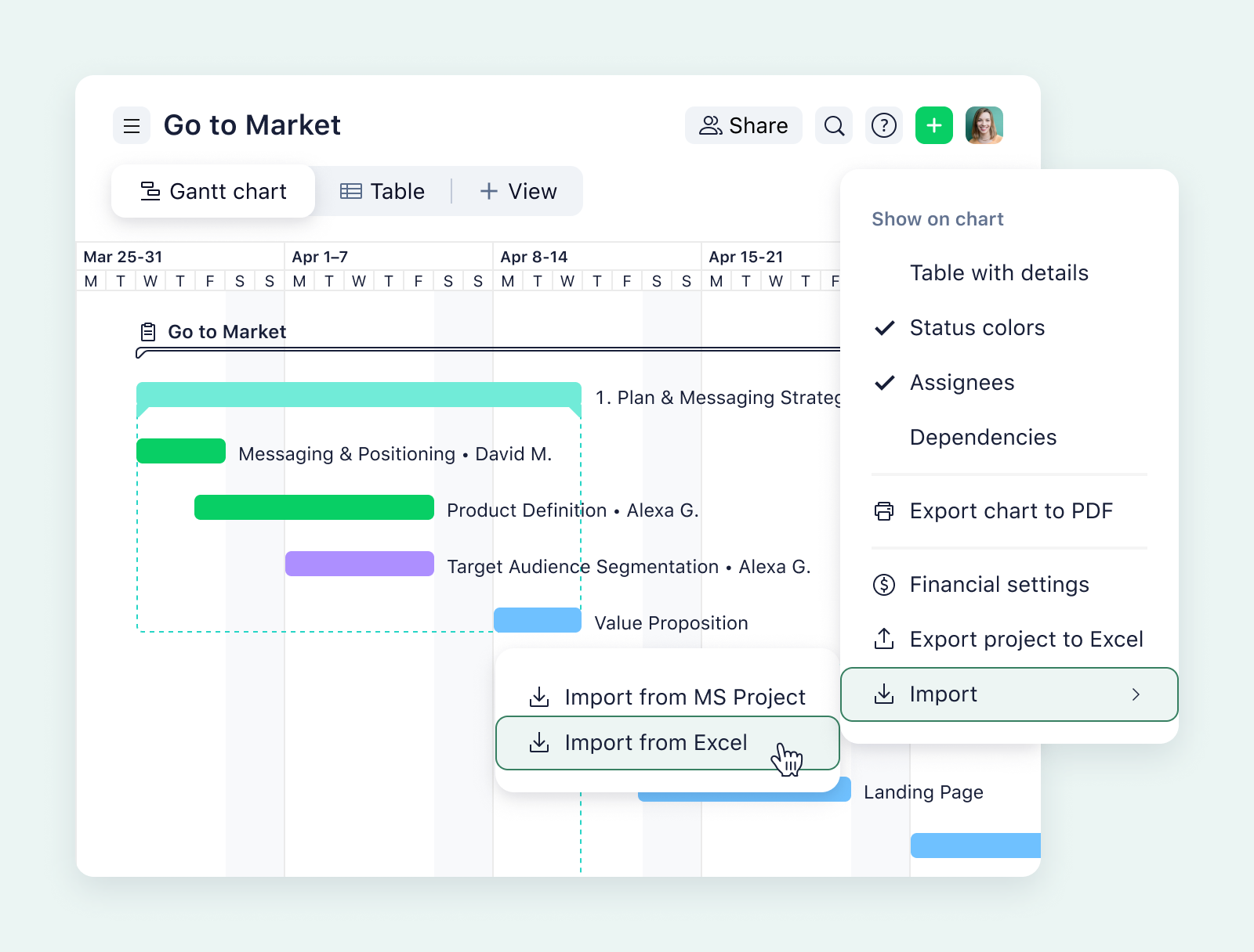 product screenshot of wrike gantt chart on aqua background