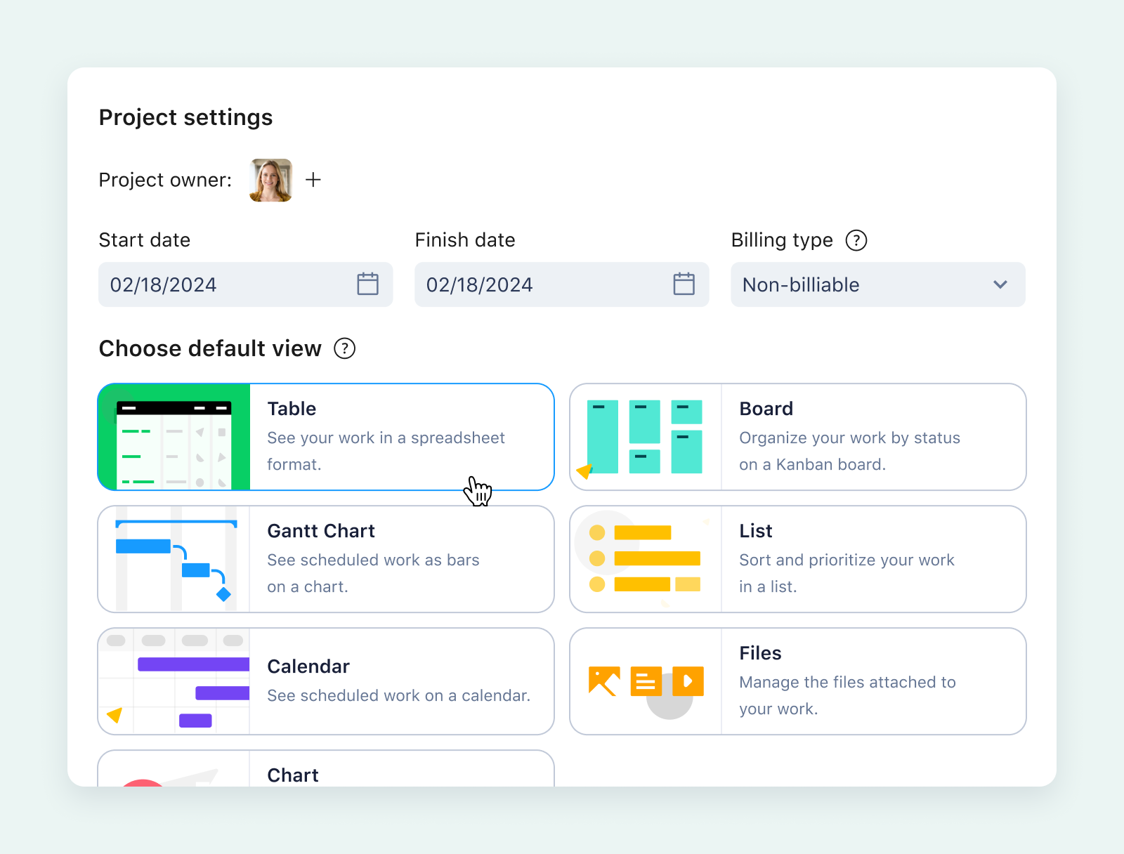 product screenshot of wrike project settings on aqua background