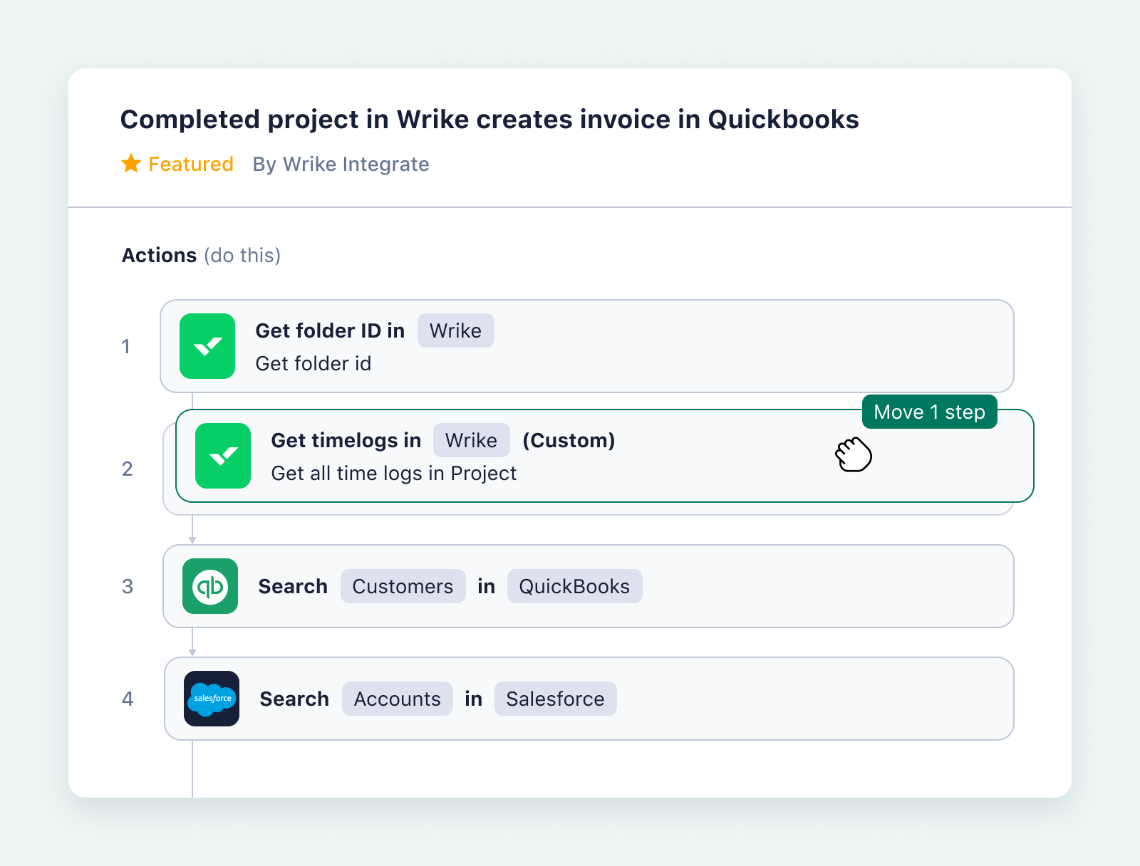 product screenshot of wrike salesforce integration on aqua background