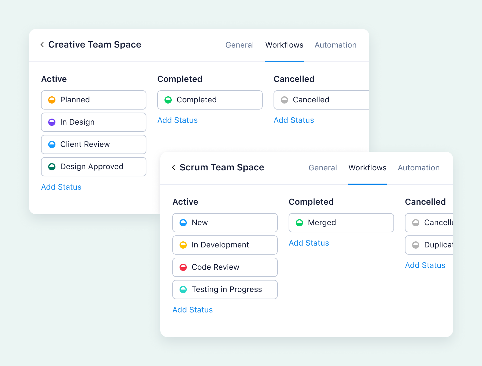 product screenshot of wrike space workflow on aqua background
