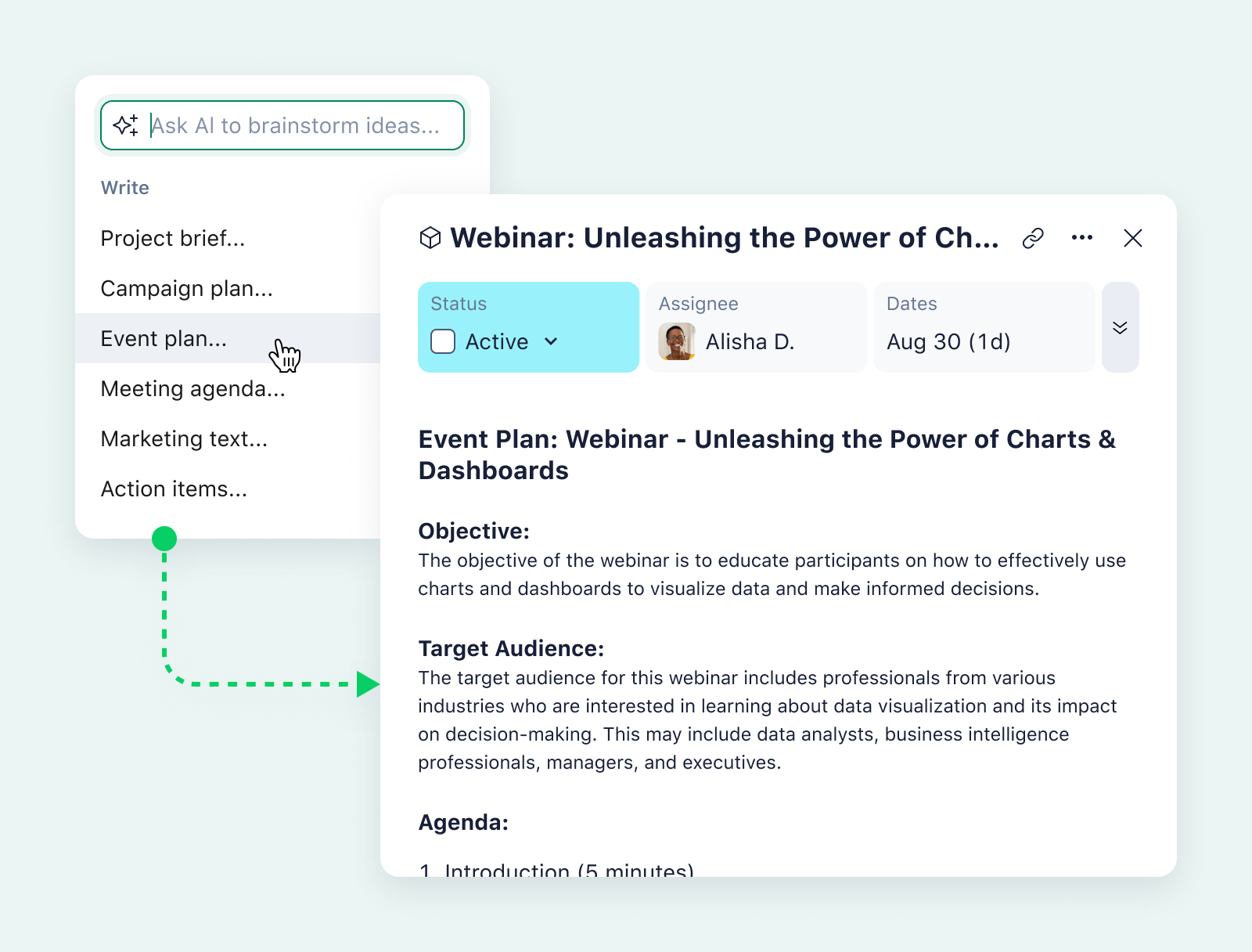 product screenshot of wrike gen ai on aqua background