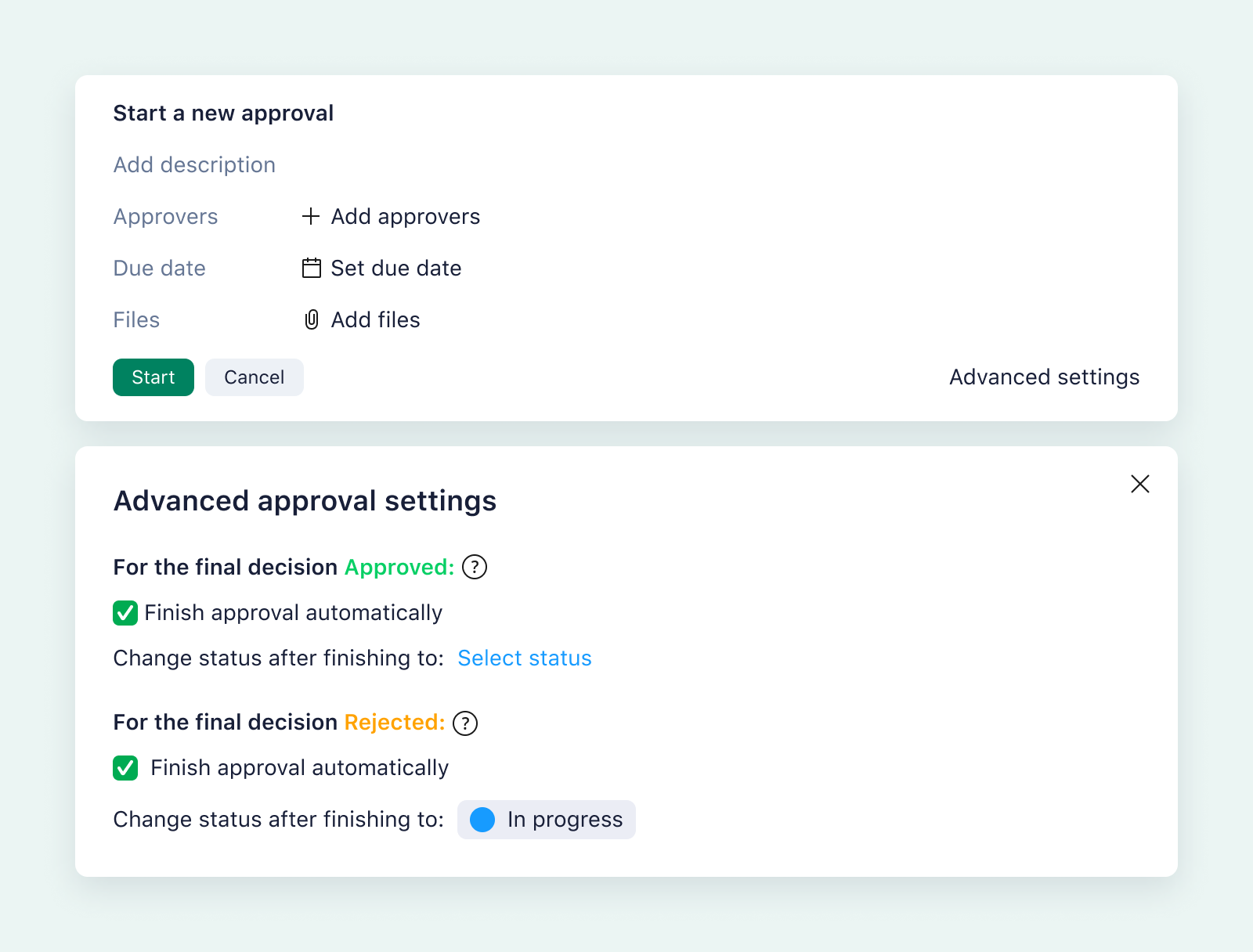 product screenshot of wrike approval on aqua background