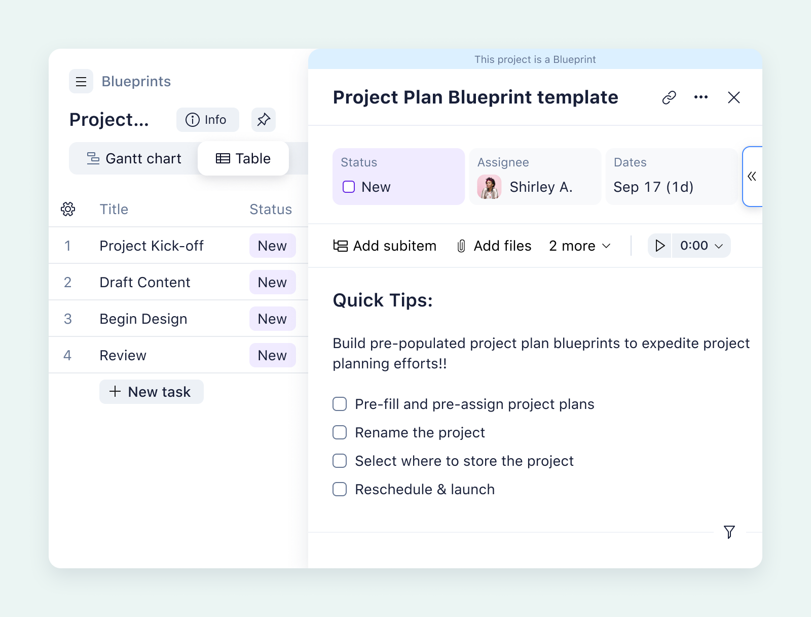 product screenshot of wrike blueprint on aqua background