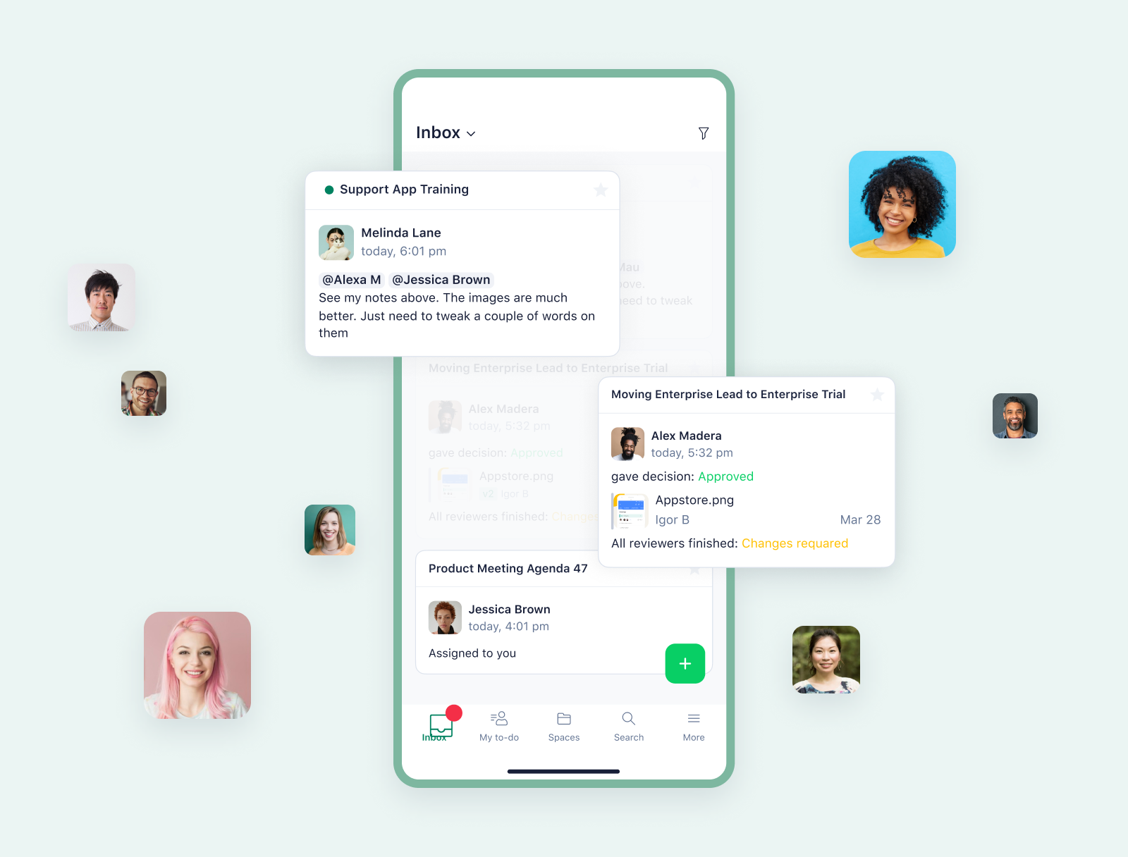 product screenshot of wrike mobile on aqua background