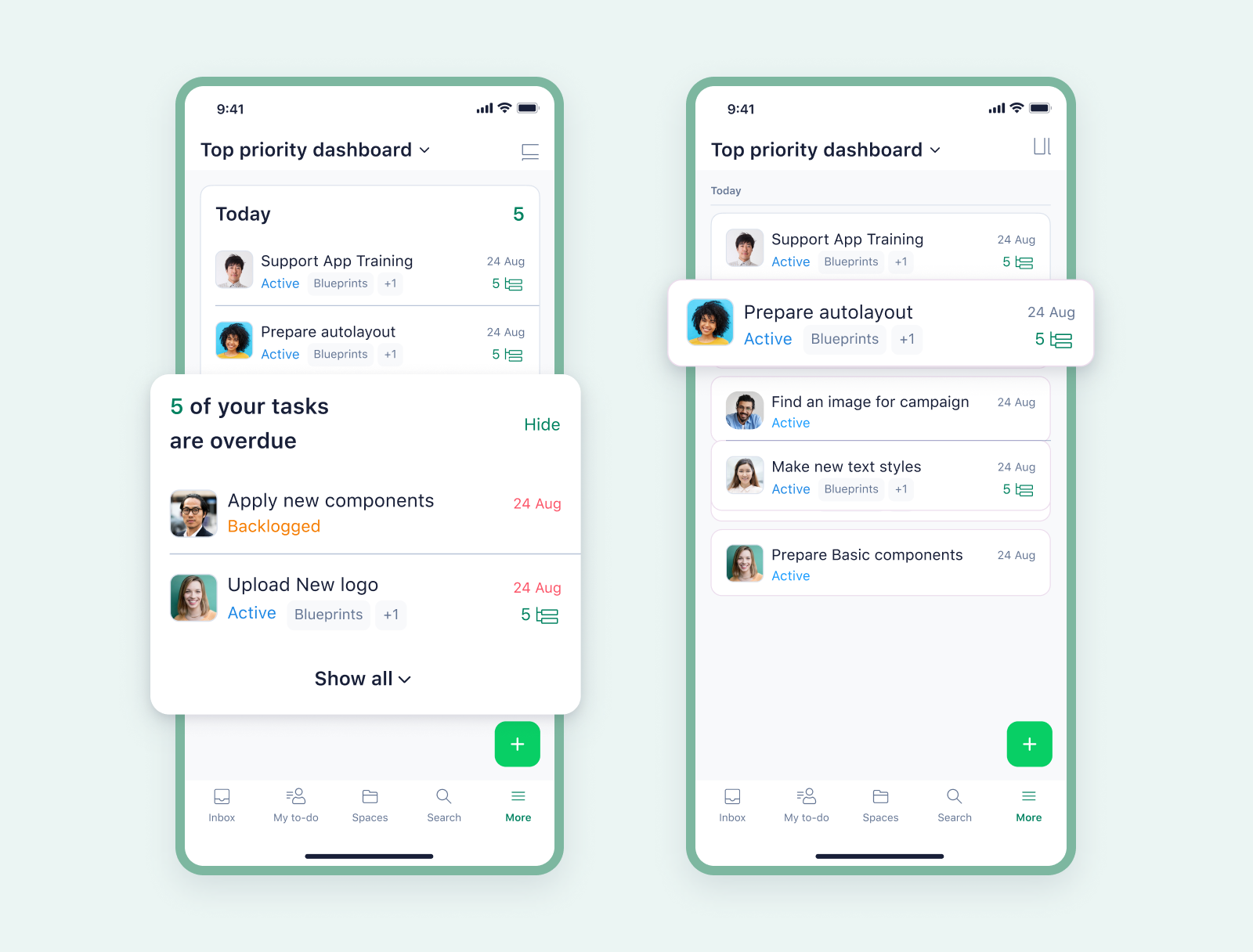 product screenshot of wrike mobile on aqua background
