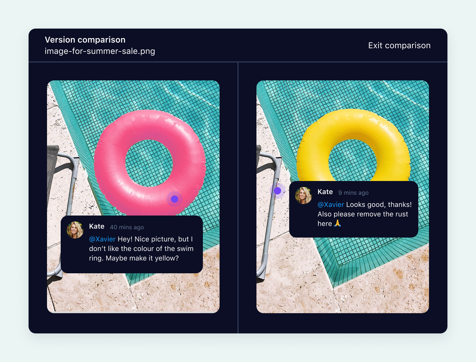 product screenshot of wrike proofing on aqua background