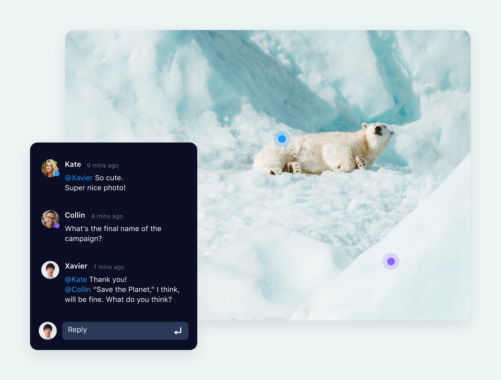 product screenshot of wrike proofing on aqua background
