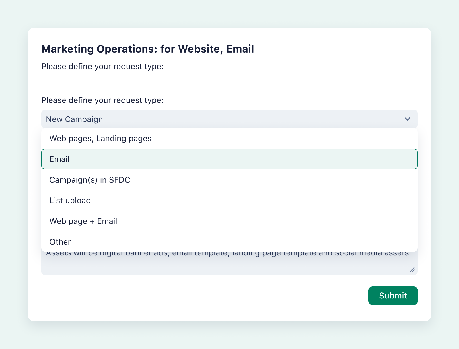 product screenshot of wrike request form on aqua background