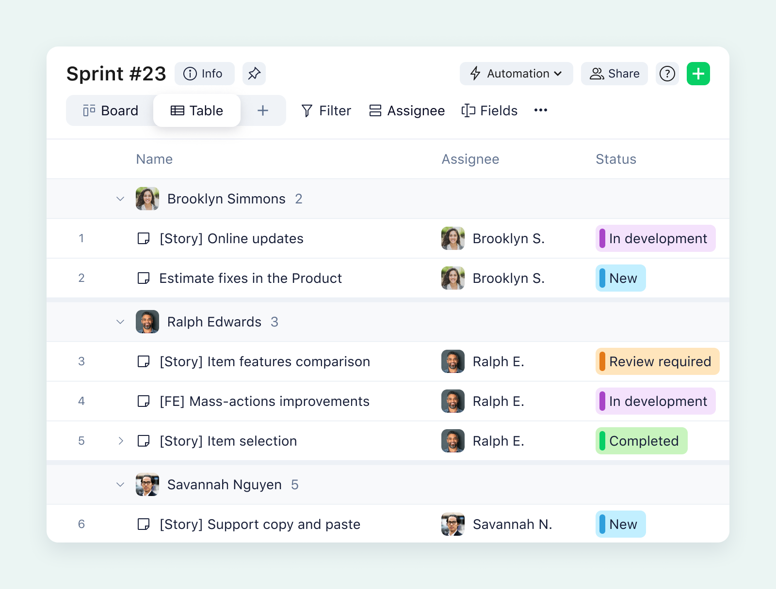 product screenshot of wrike table view on aqua background