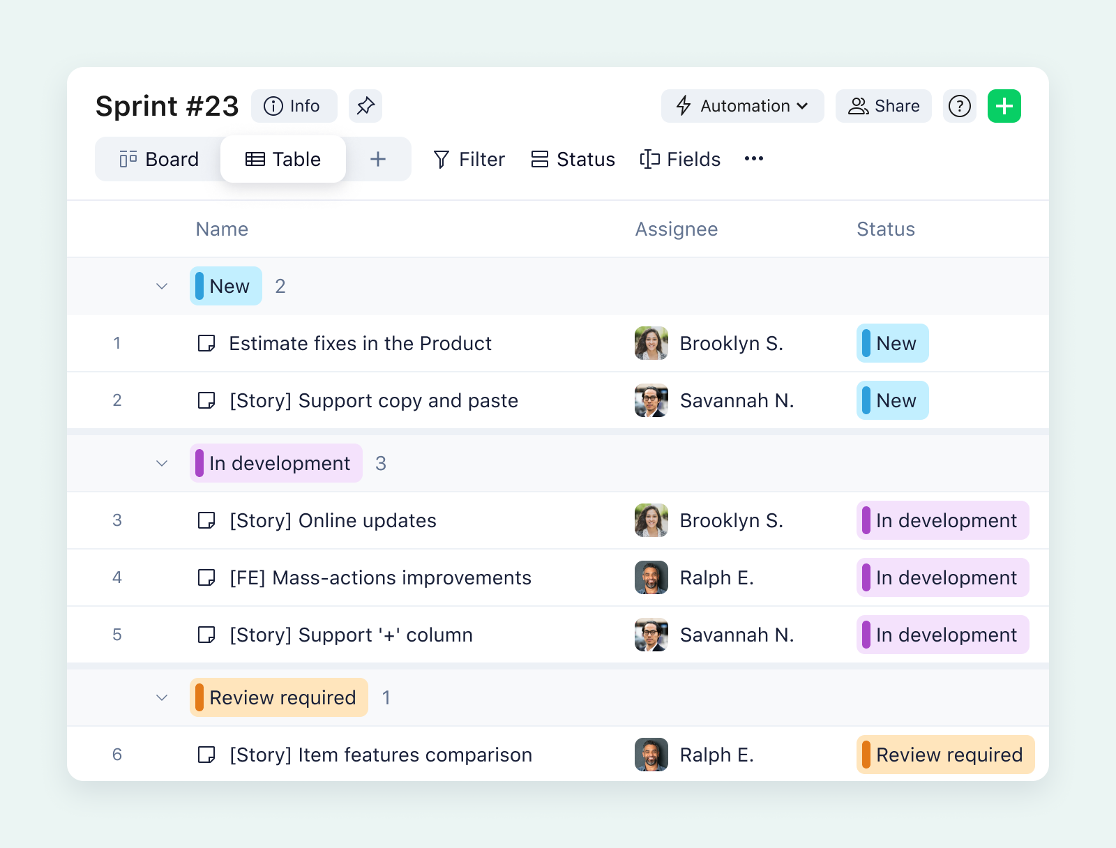 product screenshot of wrike table view on aqua background