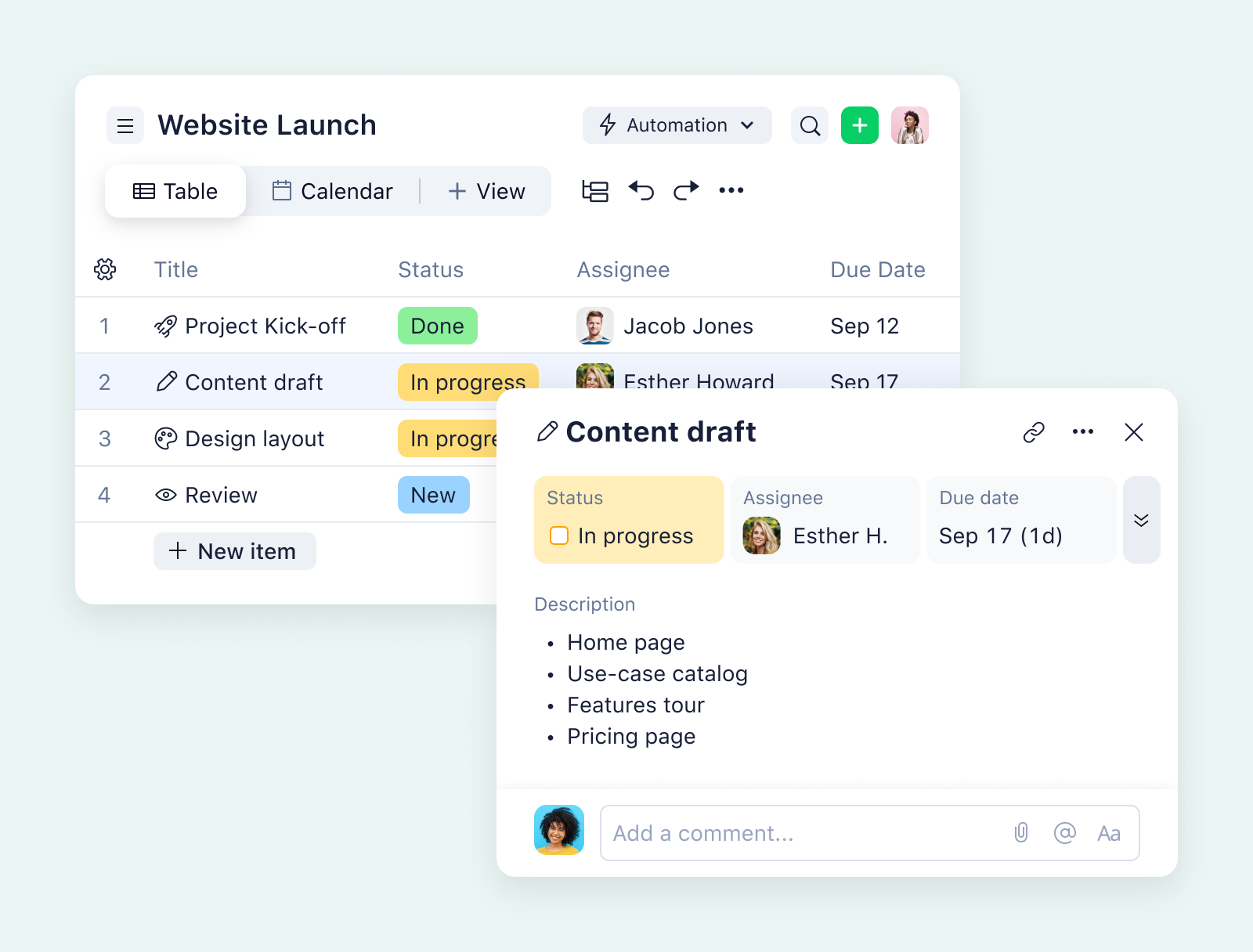 product screenshot for wrike task view on aqua background