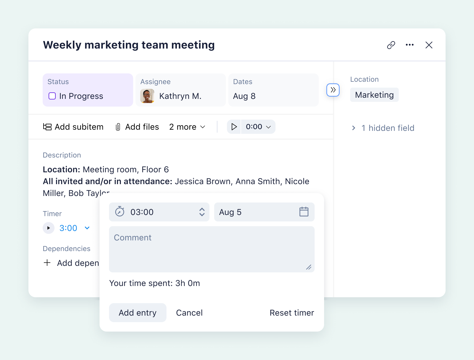 product screenshot for wrike task view on aqua background