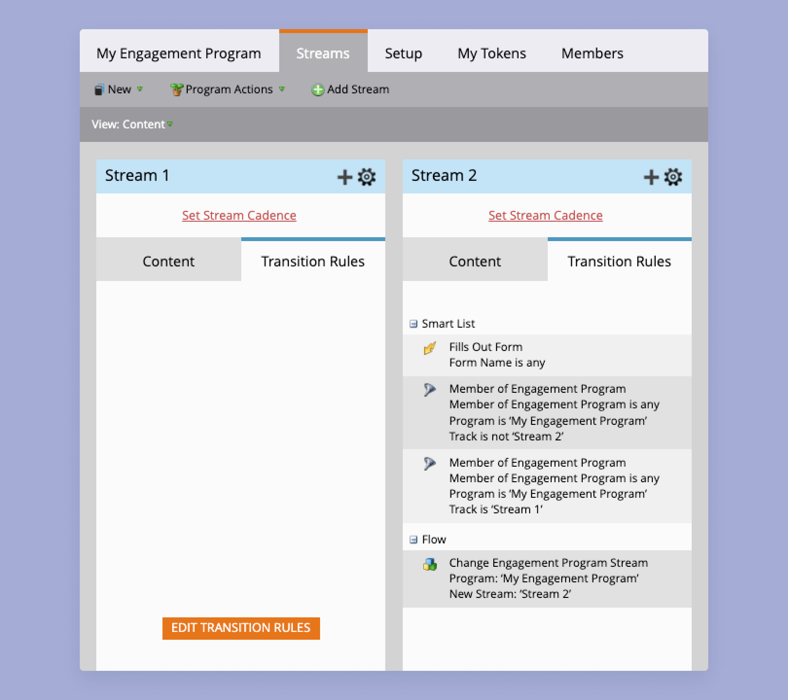 screenshot of marketo transition rules