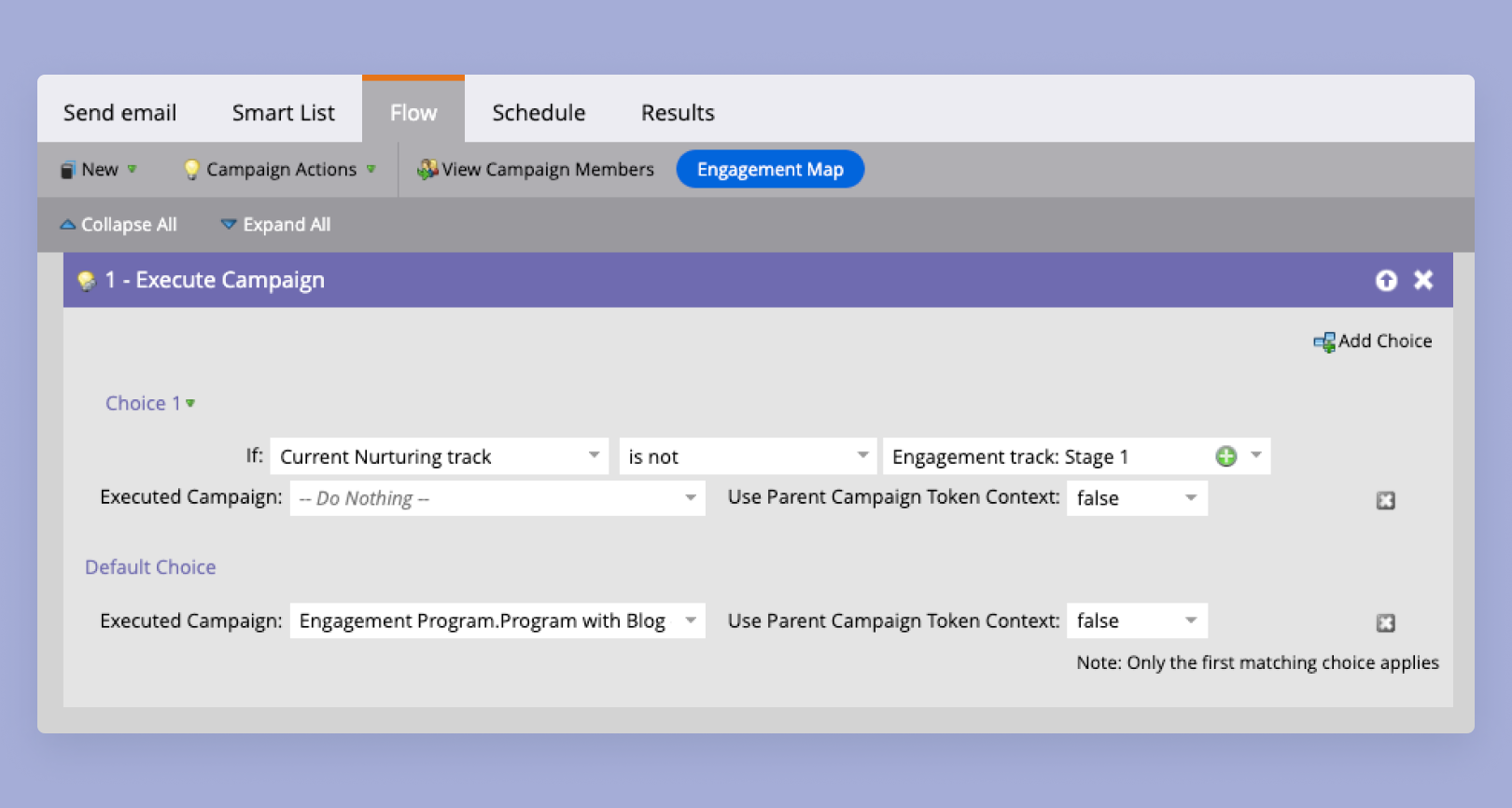 screenshot of marketo current nurturing track field