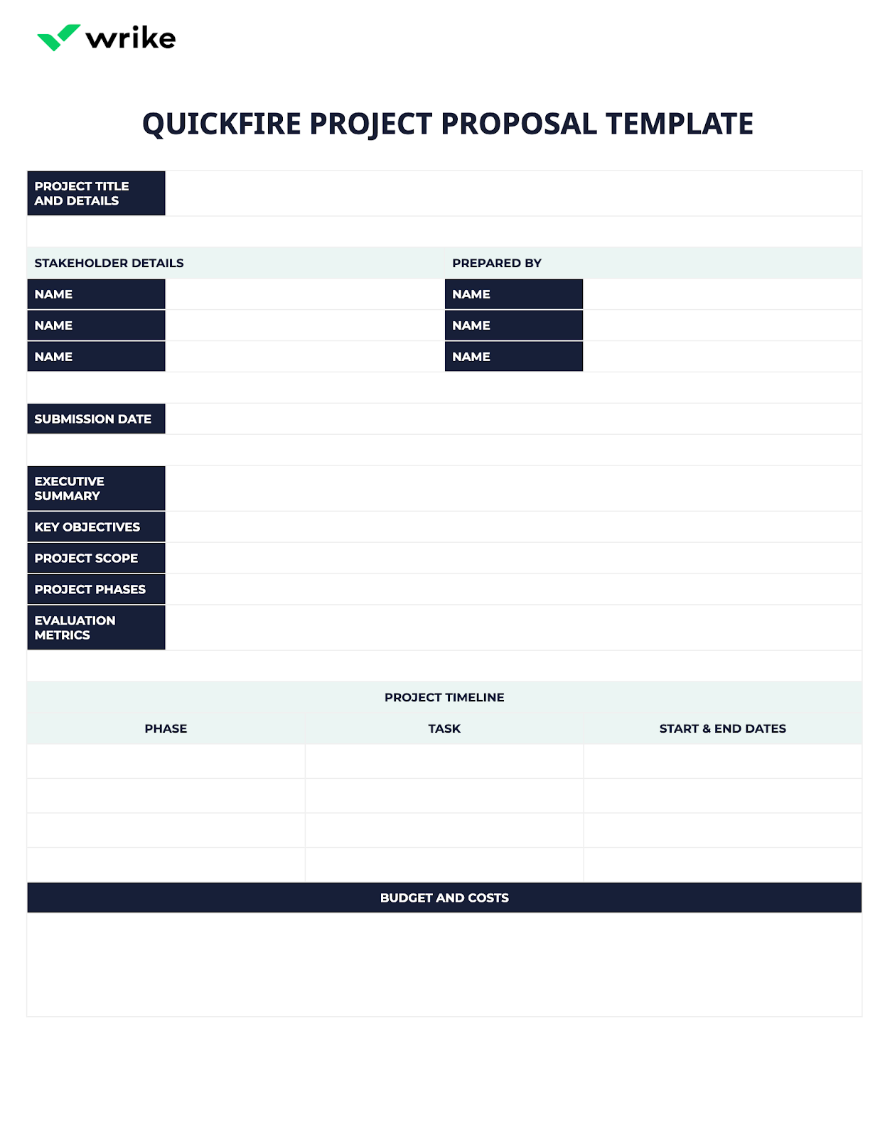 quickfire project proposal template