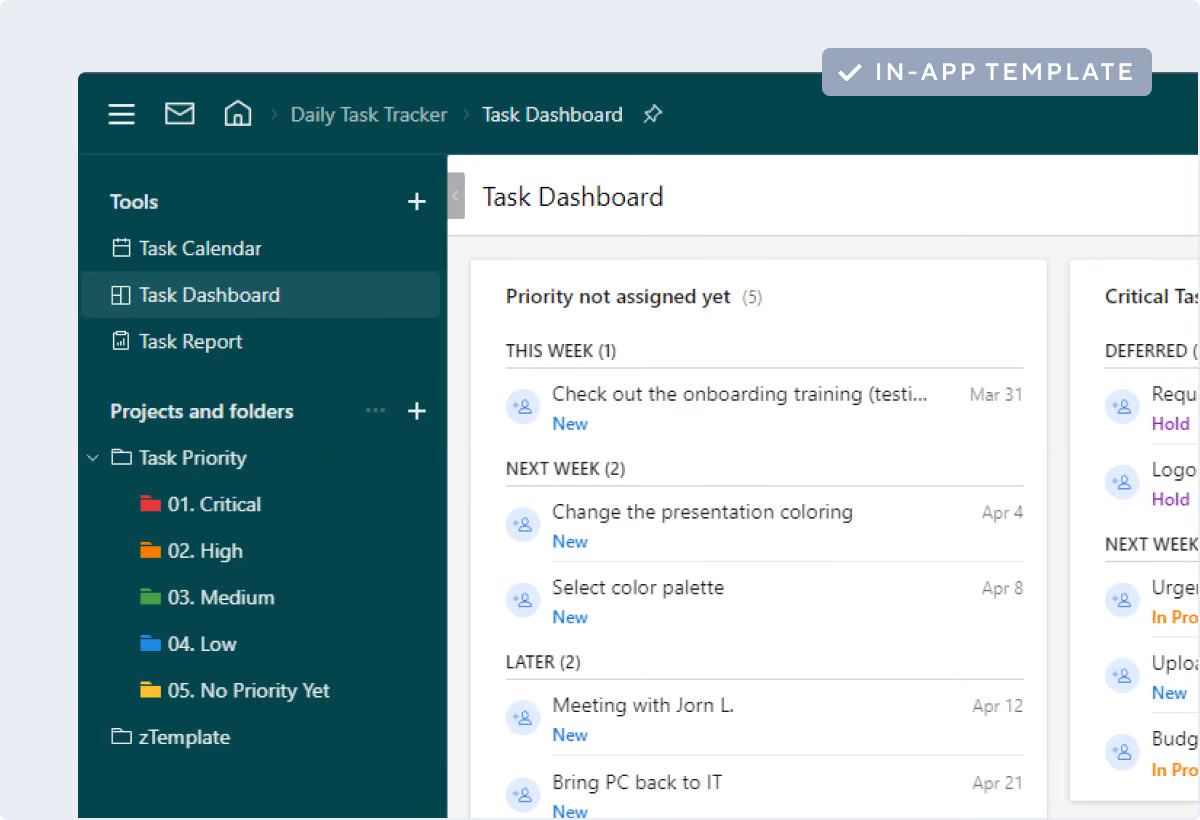 product screenshot of wrike weekly to-do list template