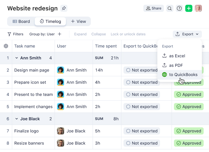 product screenshot of wrike quickbooks integration