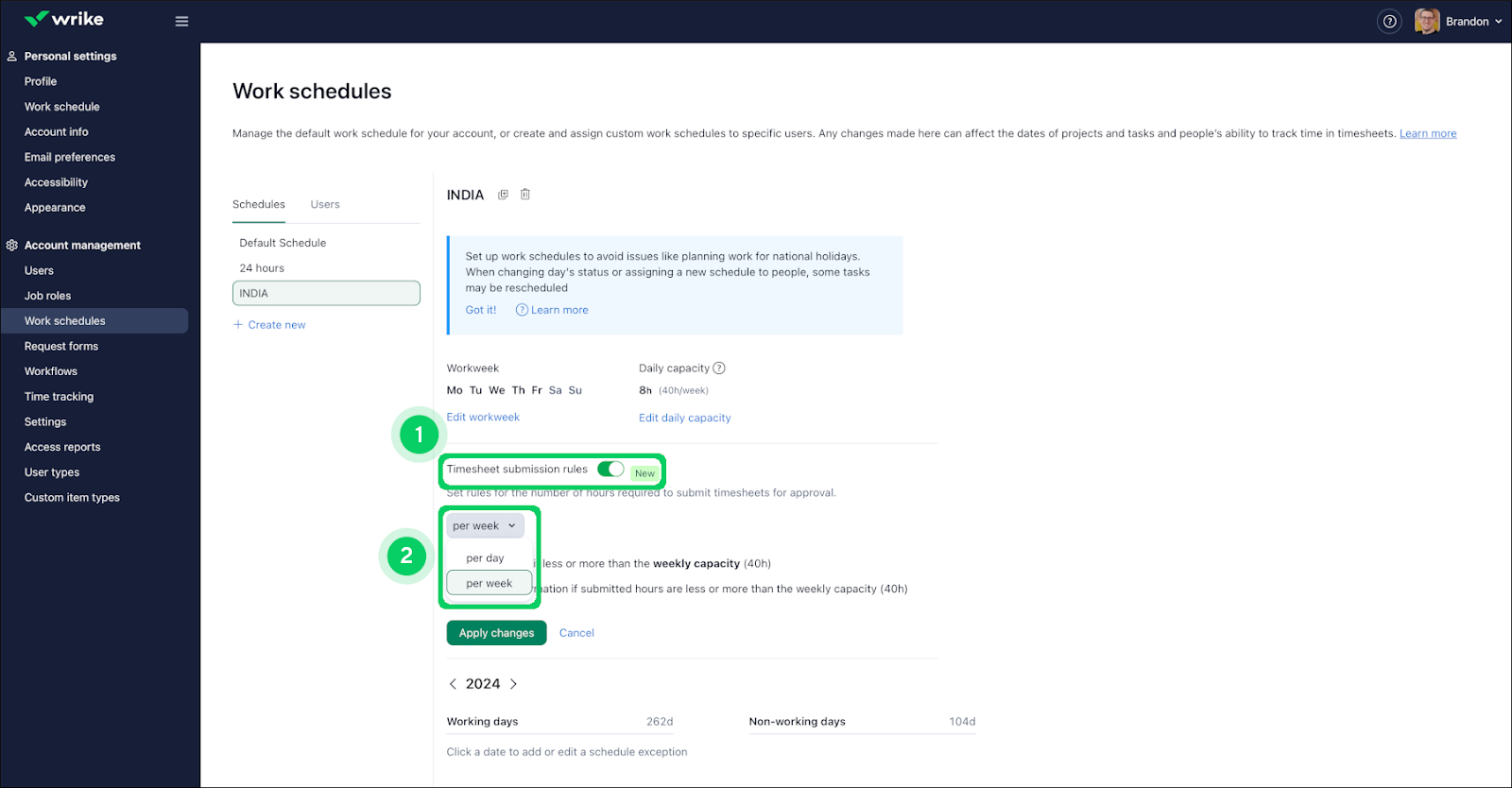 product screenshot of wrike timesheets