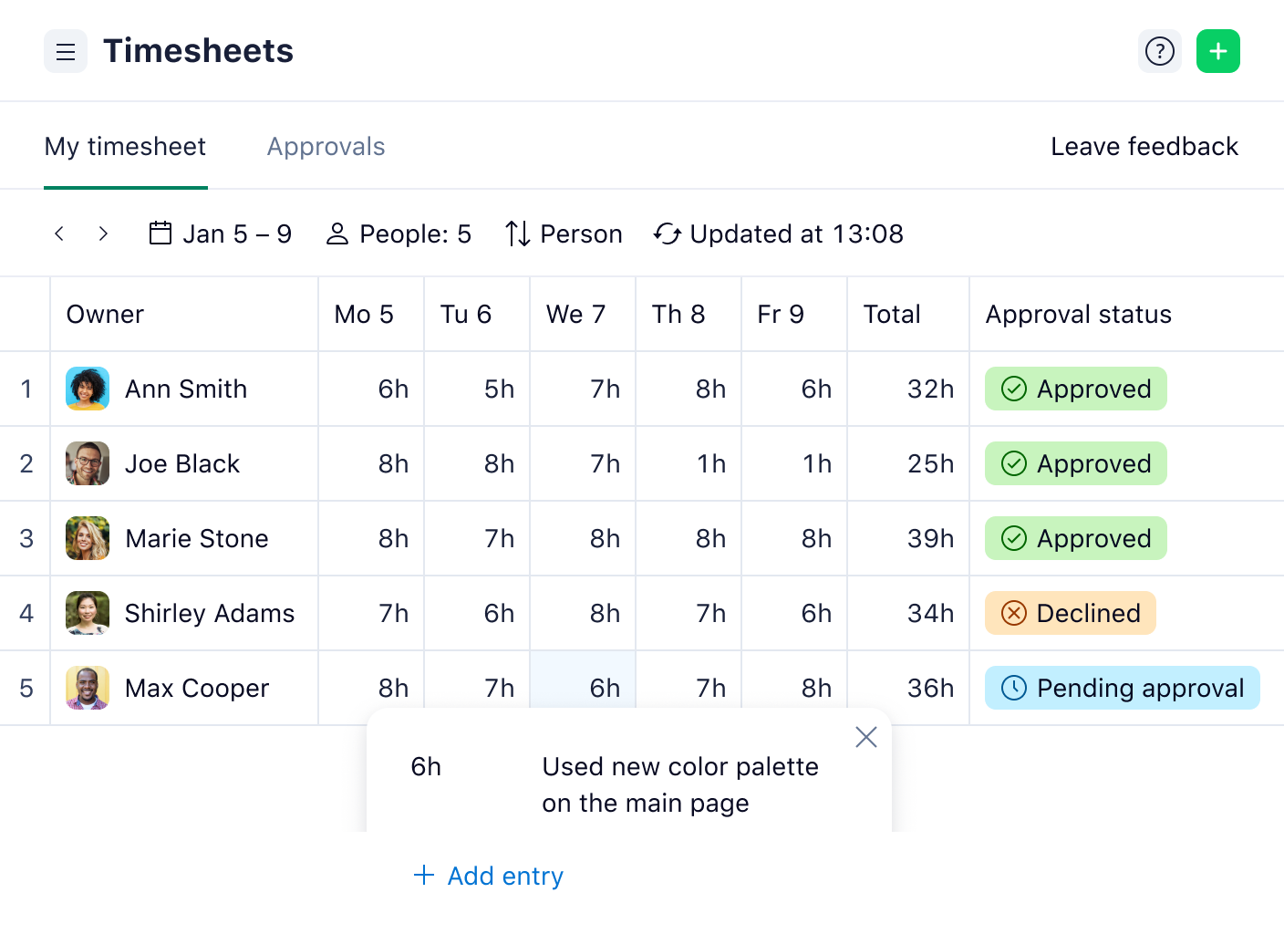 product screenshot of wrike timesheets