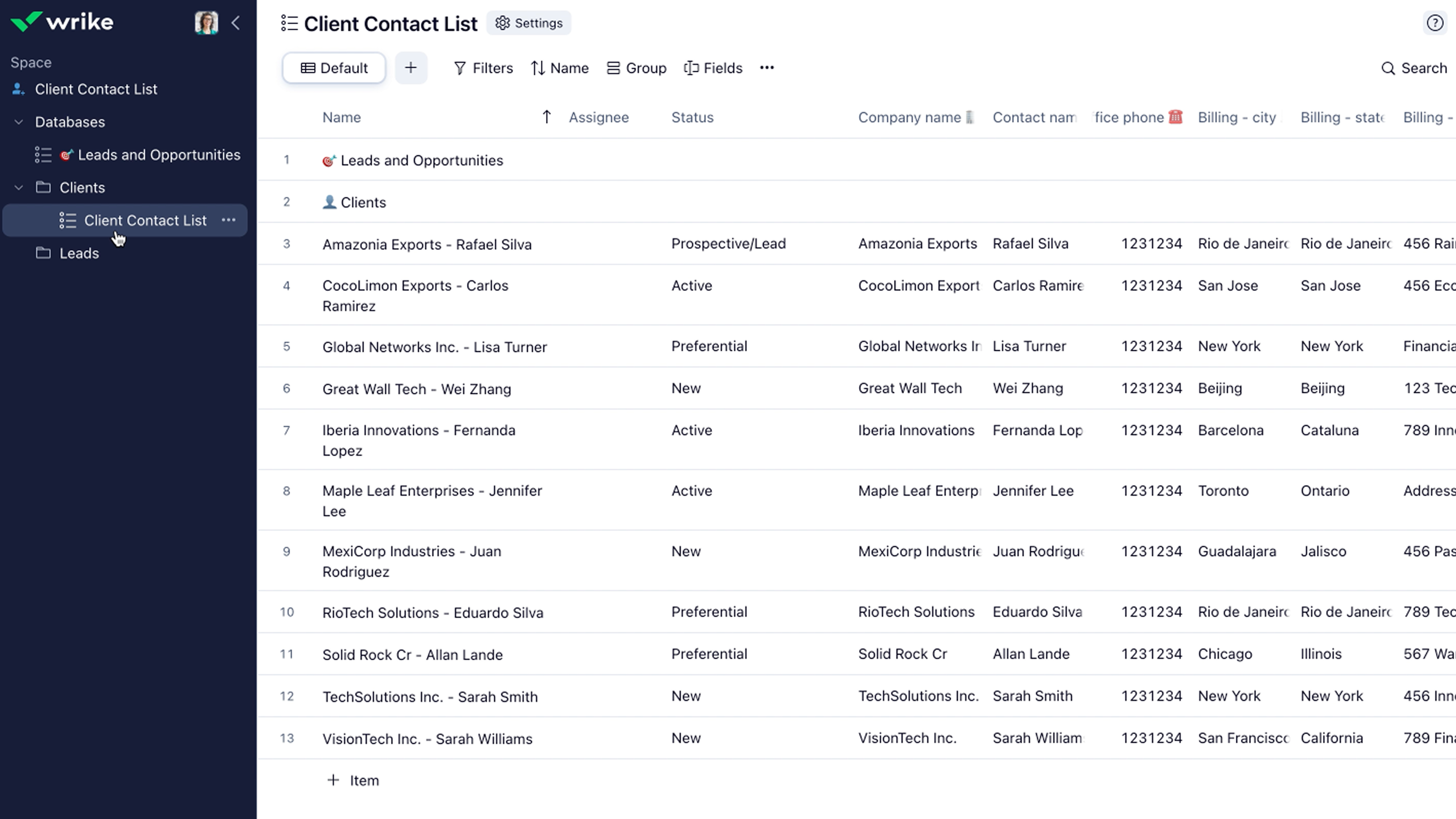 datahub client contact list