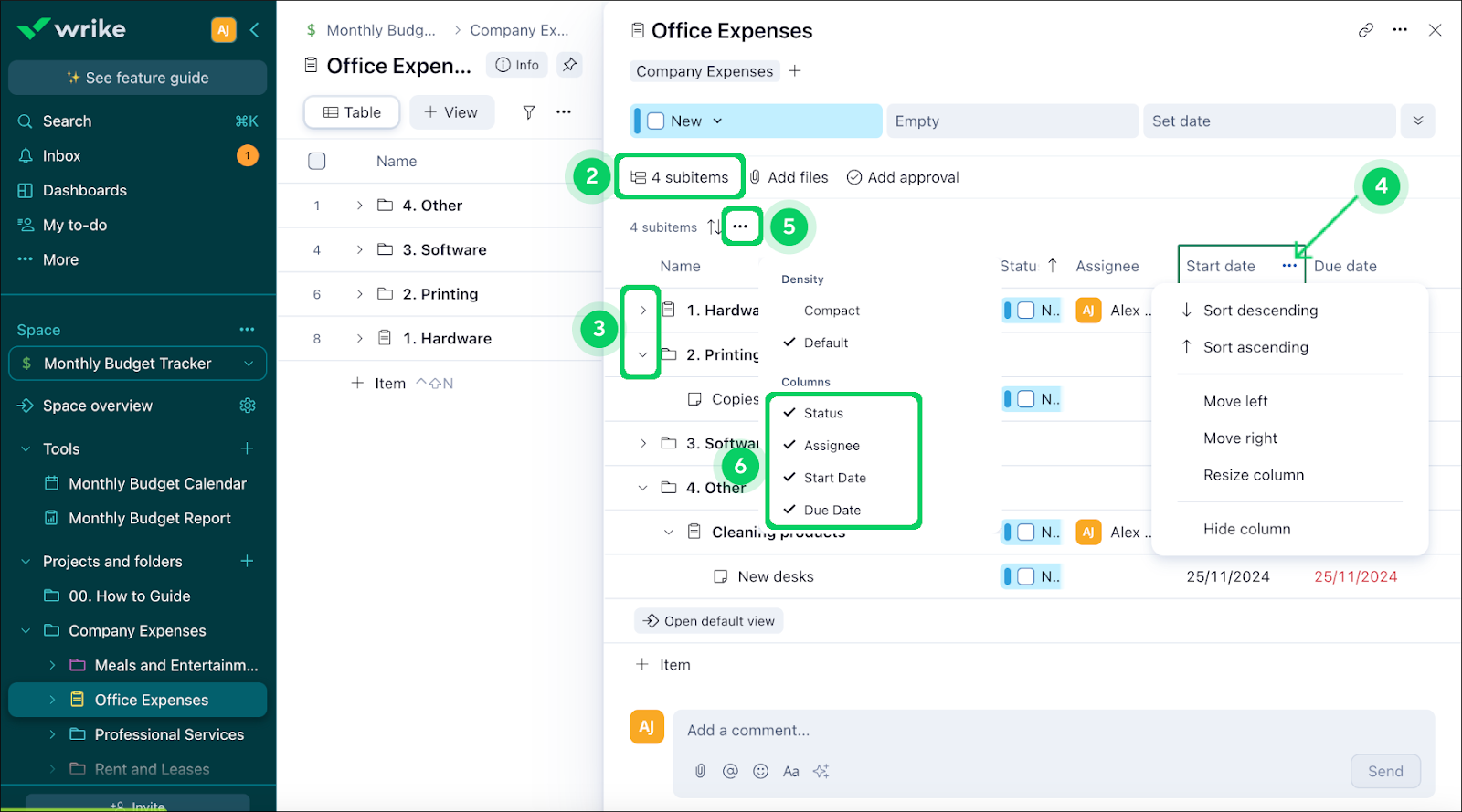subitems office expenses