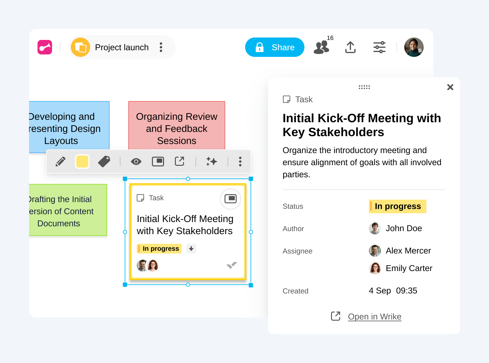 product screenshot showing how to turn klaxoon ideas into wrike tasks