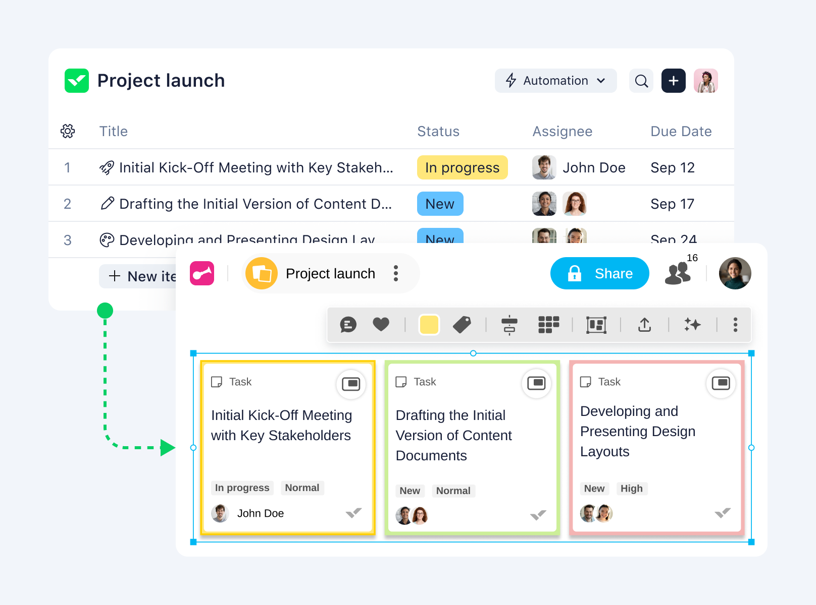 product screenshot showing how to import wrike tasks to klaxoon boards